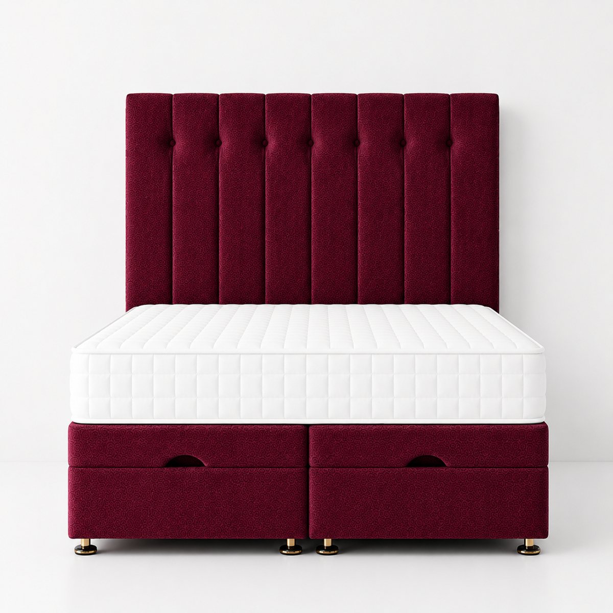 Comfy Deluxe Leo 5ft King Size Plush Velvet End Lift Ottoman Bed Set - Burgundy