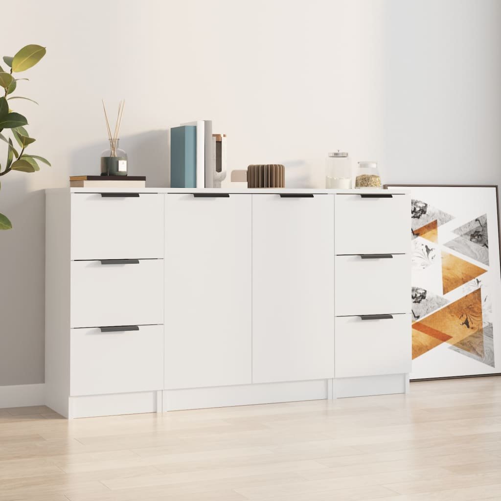 Walplus Pack of 3 Engineered Wood Sideboard - White - 30 x 30 x 70 cm