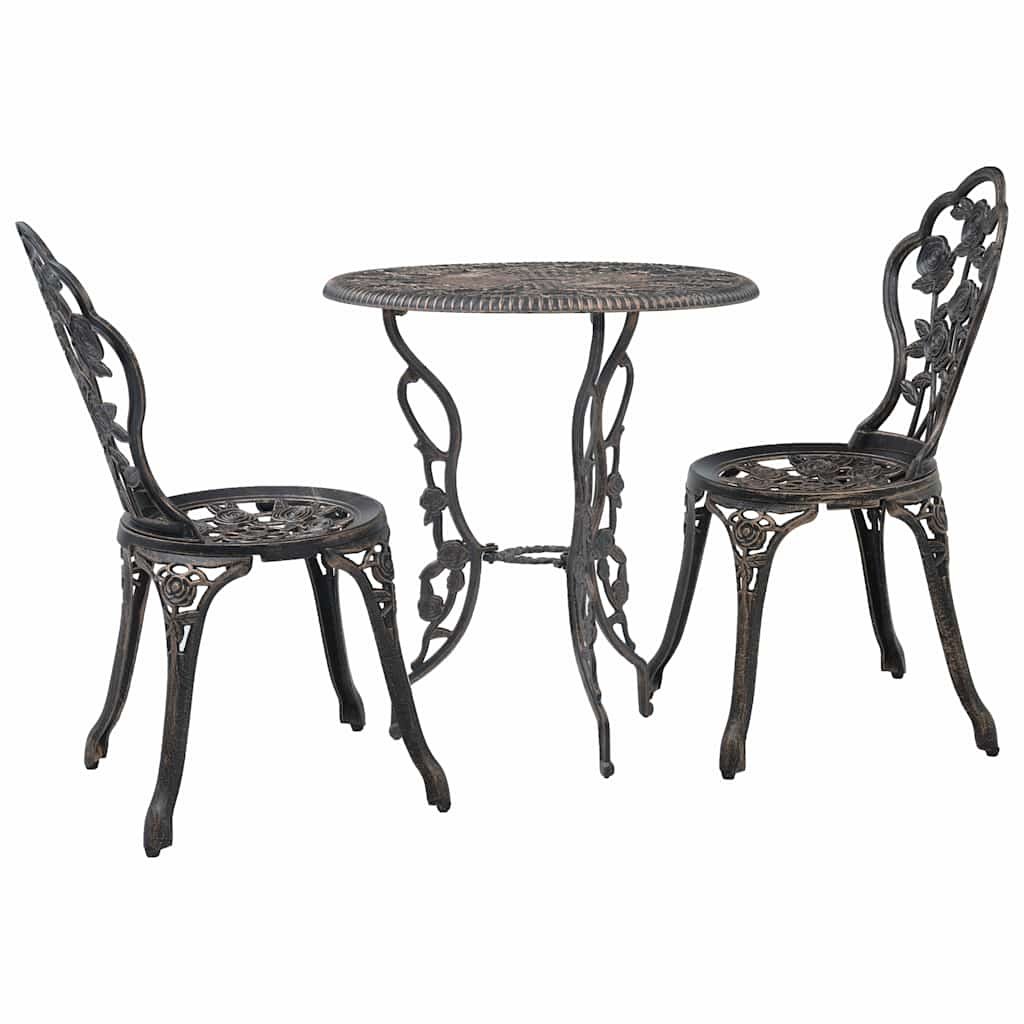 Walplus 3 Piece Cast Aluminium Bistro Set - Brown - 59 x 59 x 62 cm