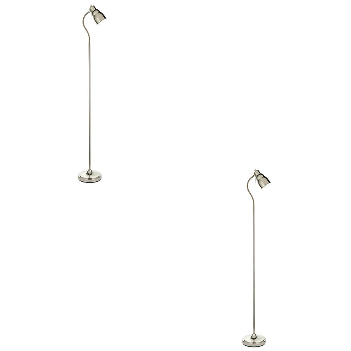 Loops Direct Pack of 2 LED Compatible Steel Floor Lamp - Bright Nickel