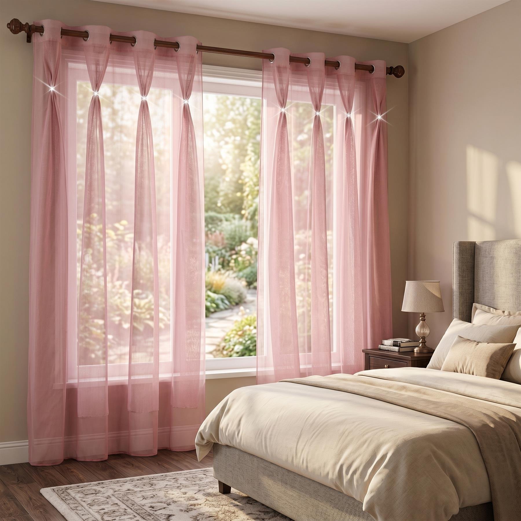Luxury Living Linen Look Voile Eyelet Pair 150cm x 229cm - Blush Pink