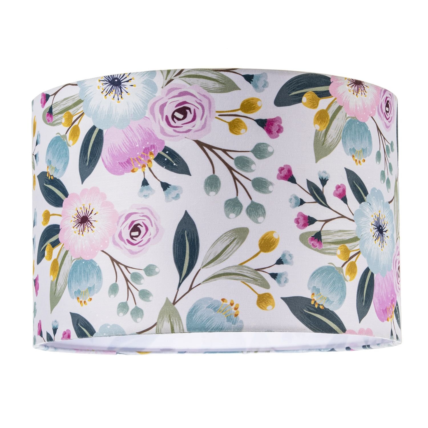 Happy Homewares Pink Cotton with Watercolour Botanical Floral Lampshade - 30cm