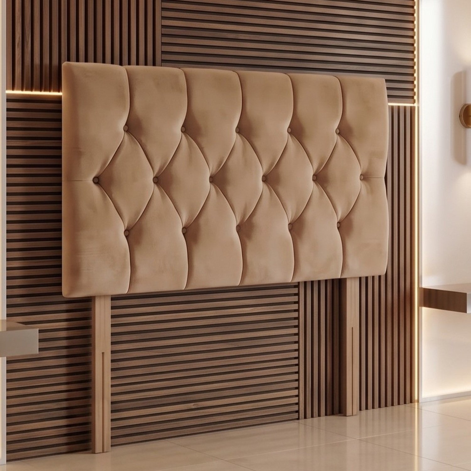 Somnior Chester Velvet Small Double 30" Upholstered Headboard - Beige