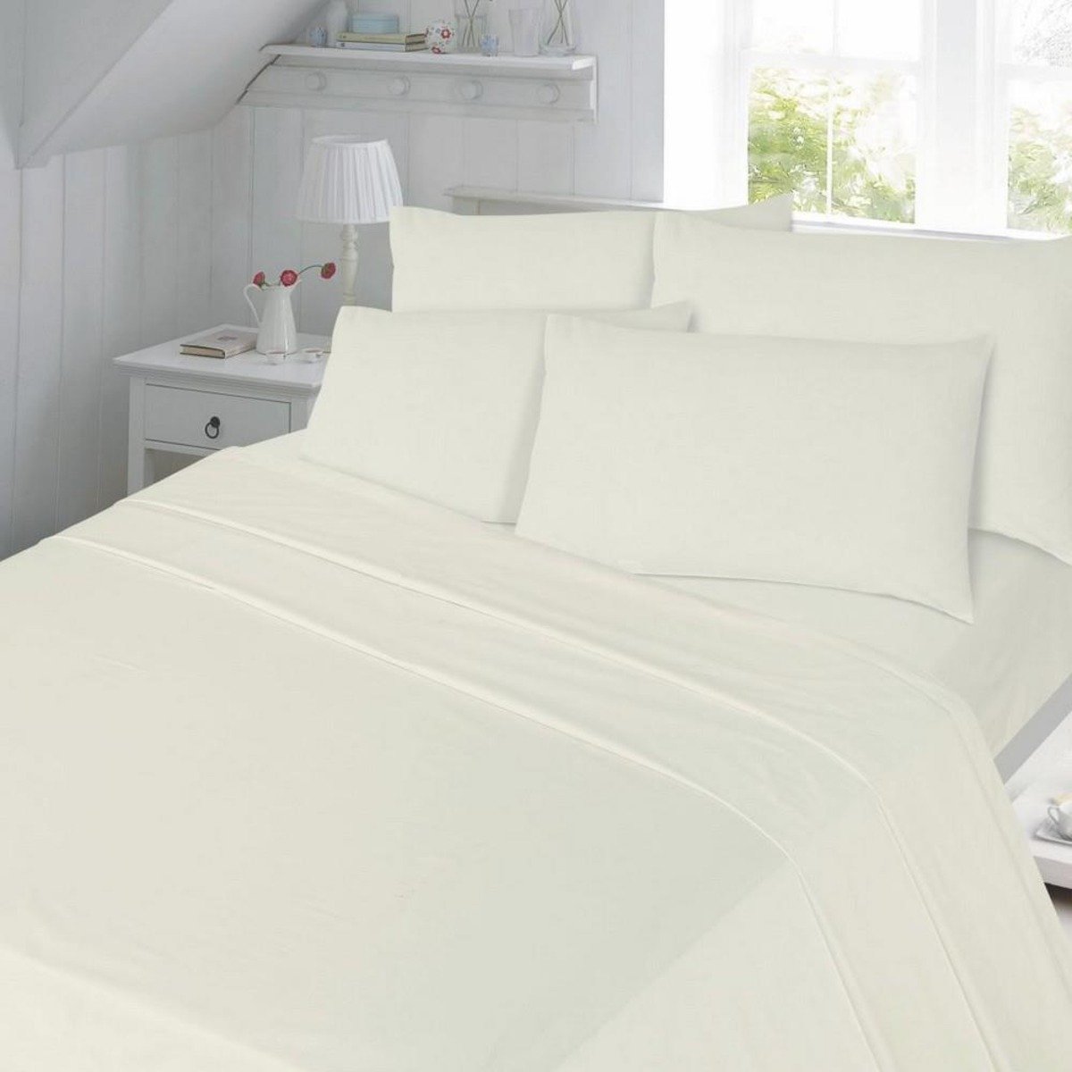 HomeSpace Direct T180 Percale Cream Duvet Cover Set - Double