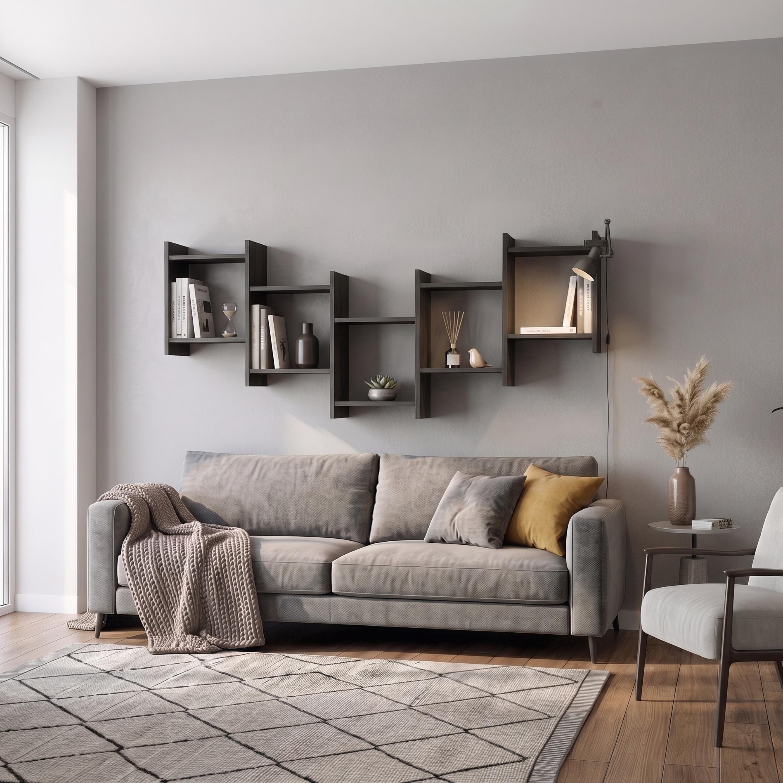 Decortie Bat Particleboard Floating Wall Shelf - Black Ash