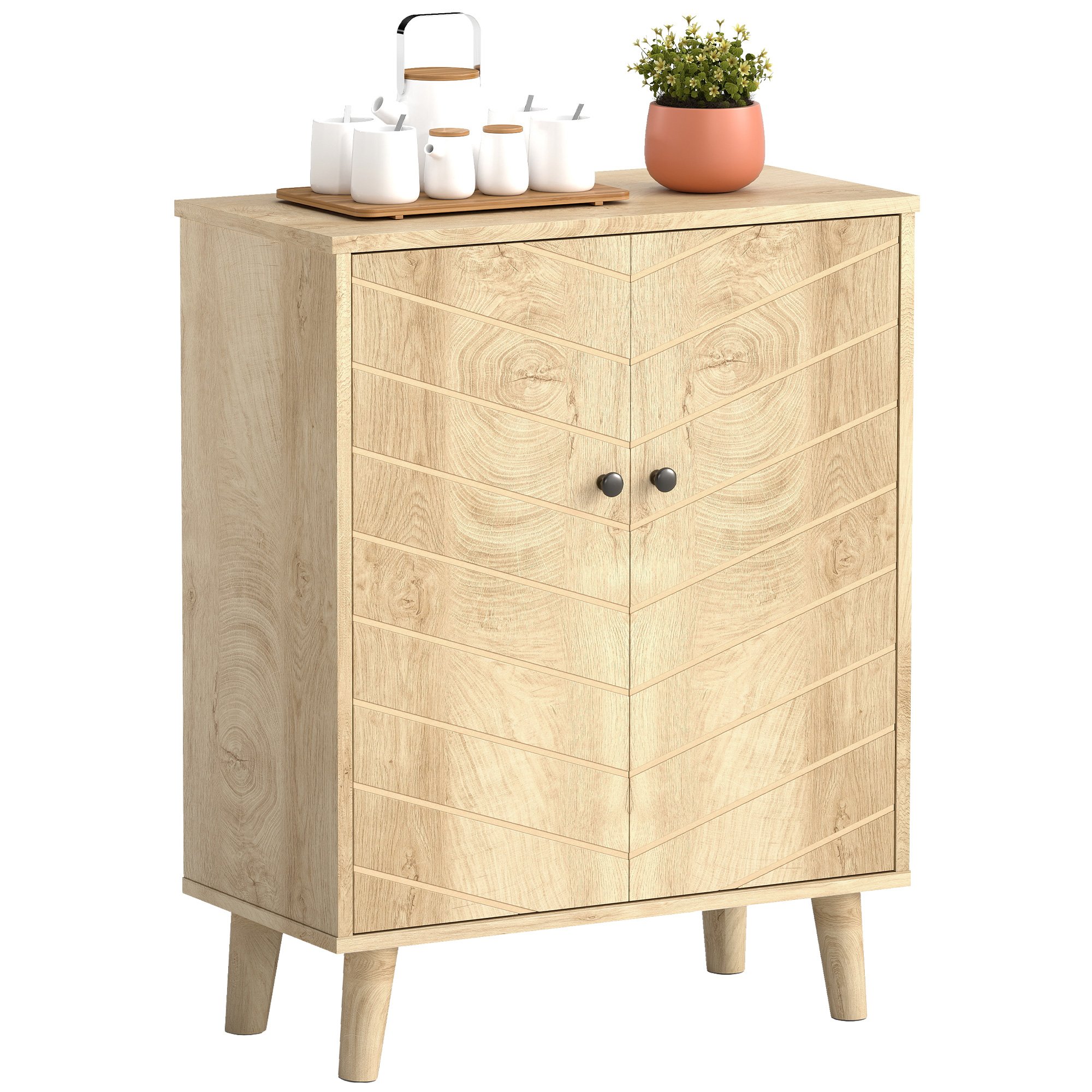 HOMCOM 2 Doors Wooden Sideboard - Natural Wood