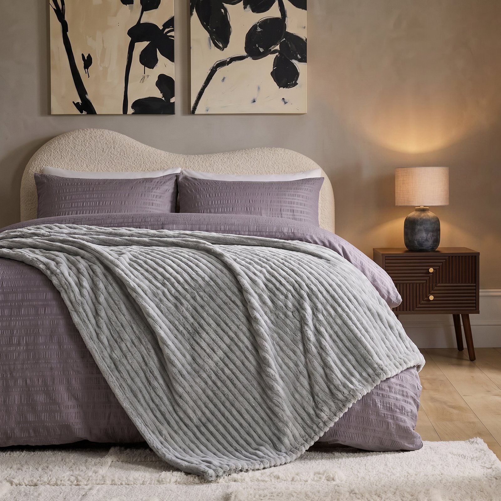 OHS Faux Fur Thick Rib Blanket Throw 125 x 150cm - Grey