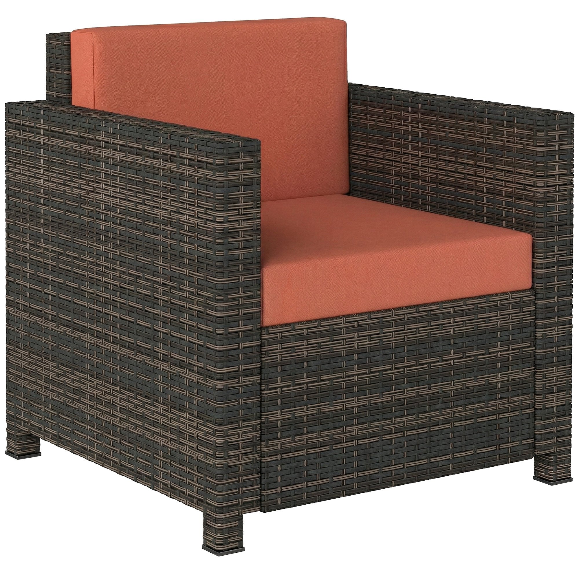 Outsunny Rattan Rattan Chair PE Wicker with Thickened Cushion - Brown Orange