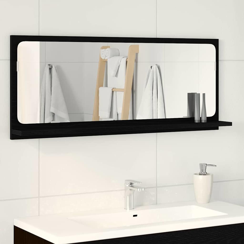 Walplus Engineered Wood Mirror Shelf - Black Oak - 90 x 10.5 x 37 cm