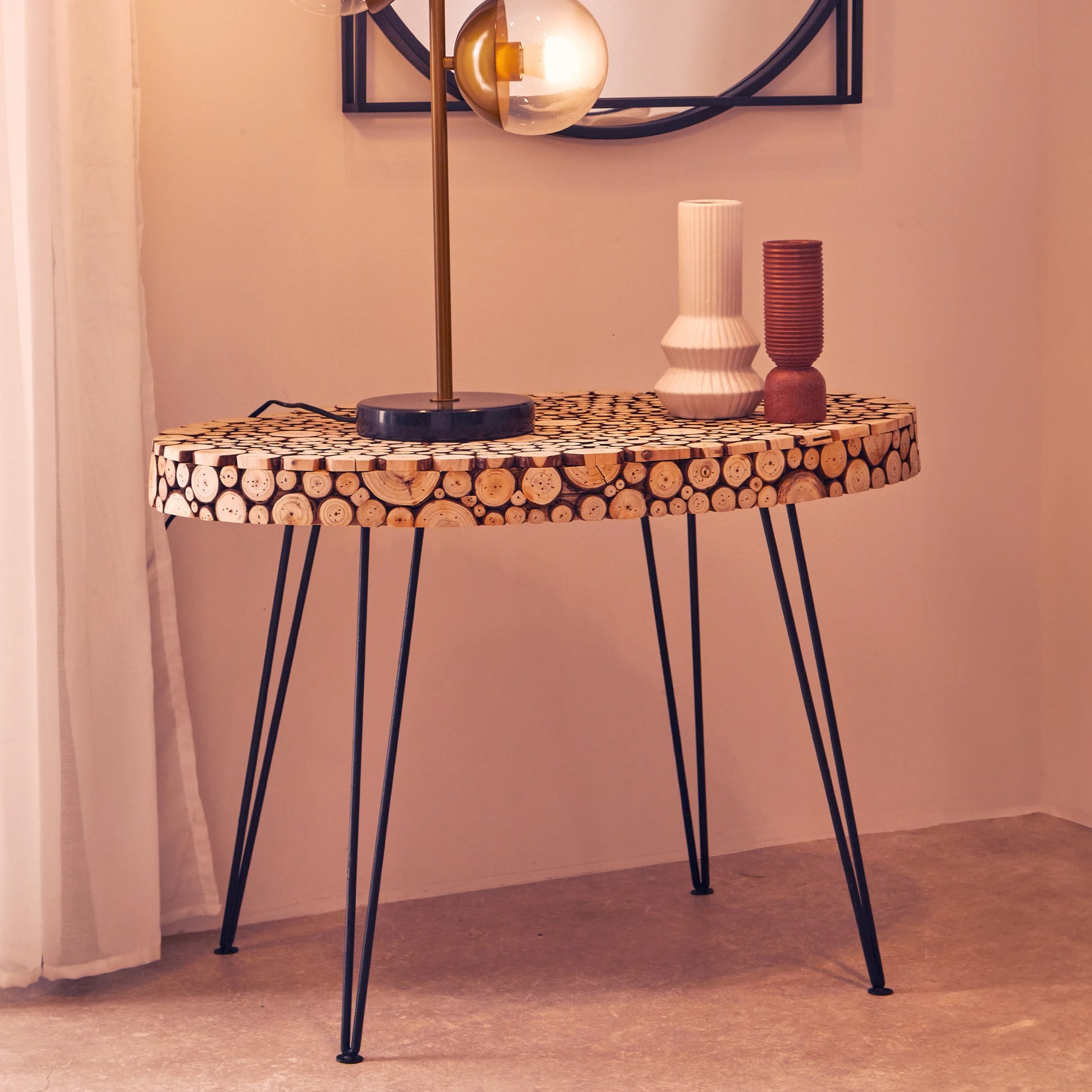 Orsina Fir Wood Disc Mosaic Round Coffee Table - Two Tone