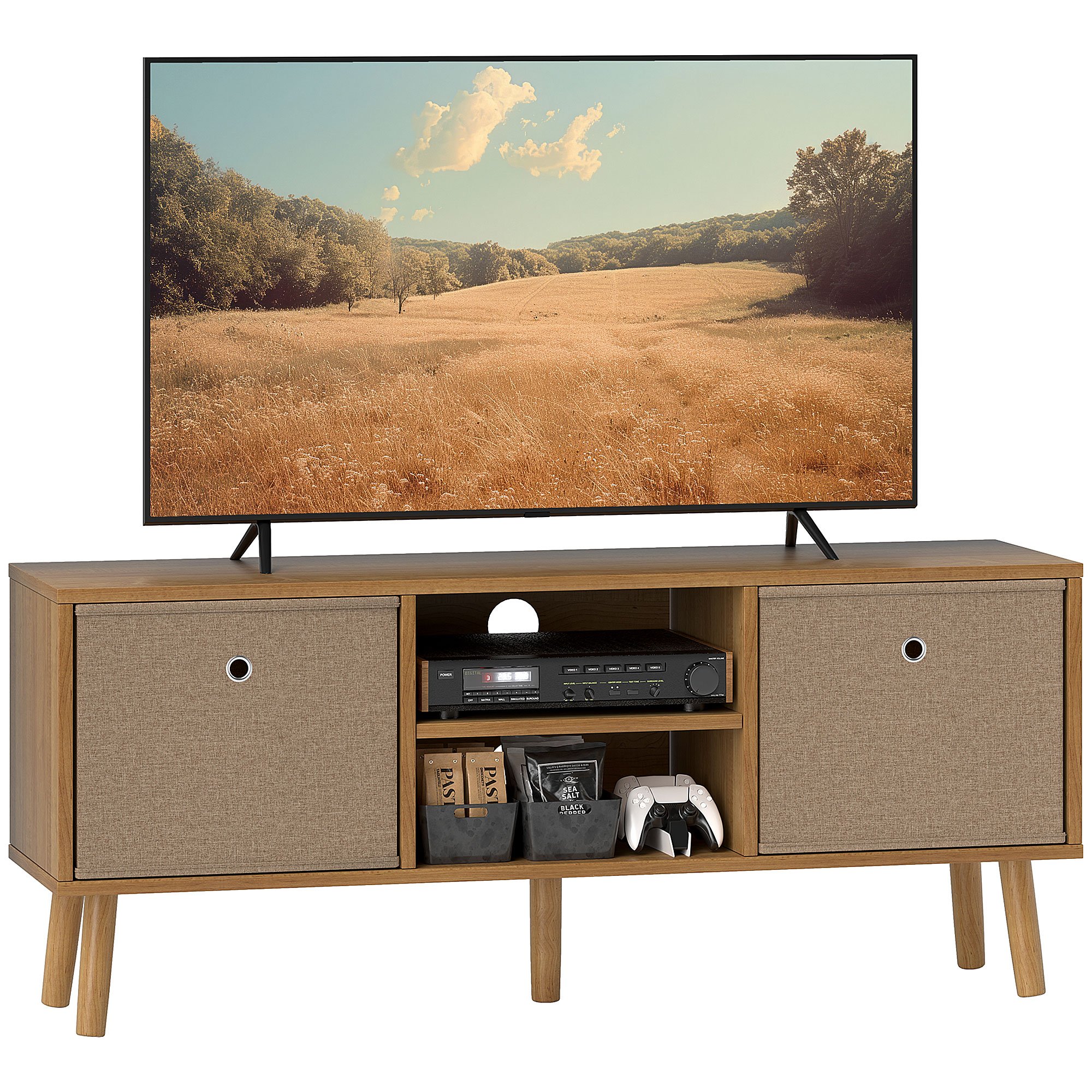 HOMCOM Foldable Drawers TV Cabinet Stand Unit - Brown
