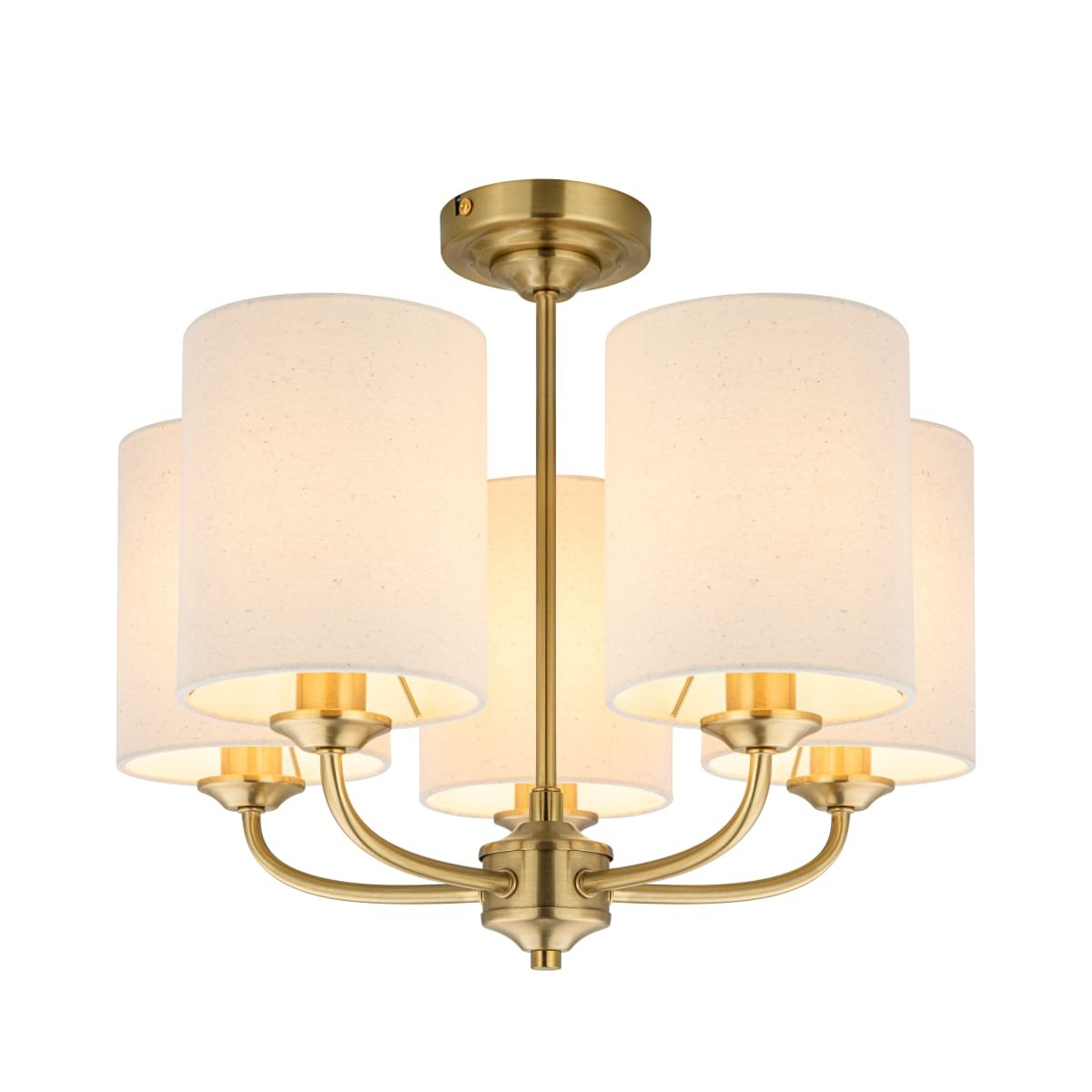 Cosylyte Winston 5 Light Classic Faux Linen Drum Shade Ceiling Light - Brass