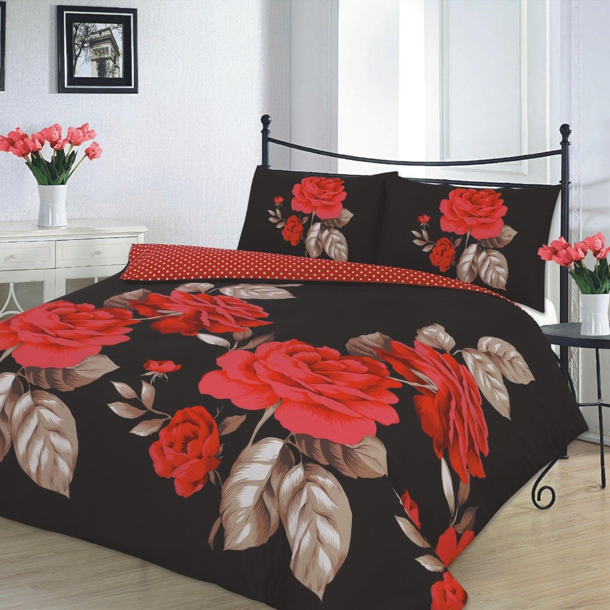 HomeSpace Direct Isabella Black And Red Duvet Cover Set - Double