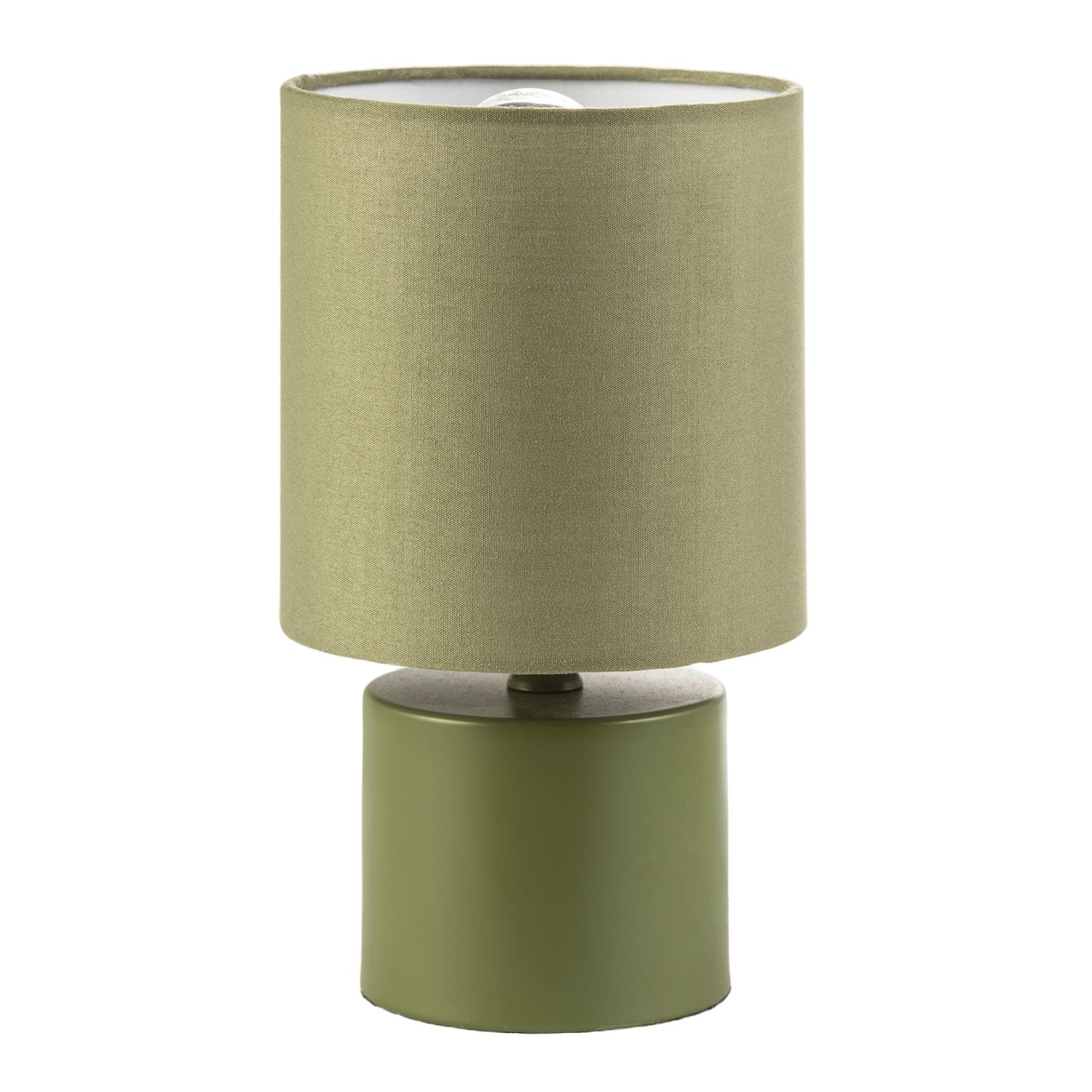 Happy Homewares Dusty Olive Green with Cotton Fabric Drum Table Lamp - 13cm