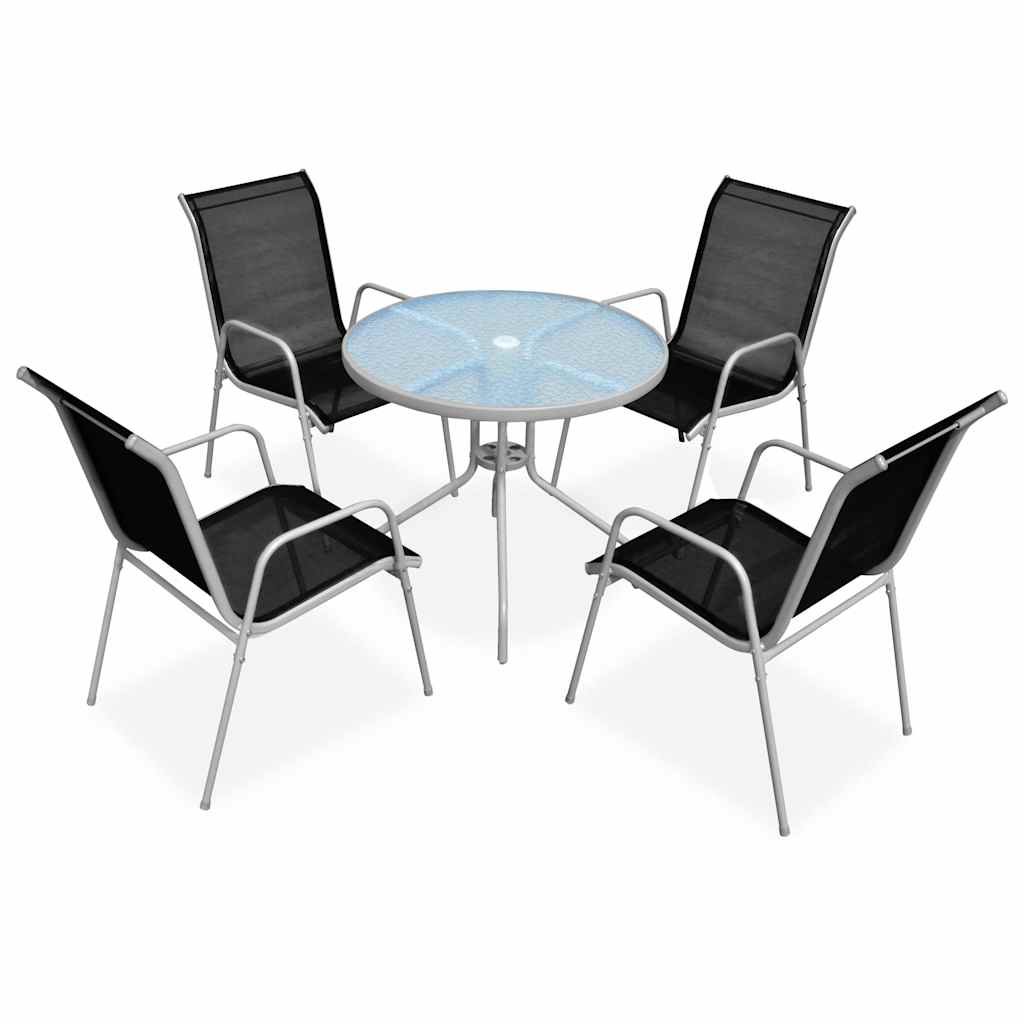 Walplus 5 Piece Steel Outdoor Dining Set - Black - 80 x 71 cm