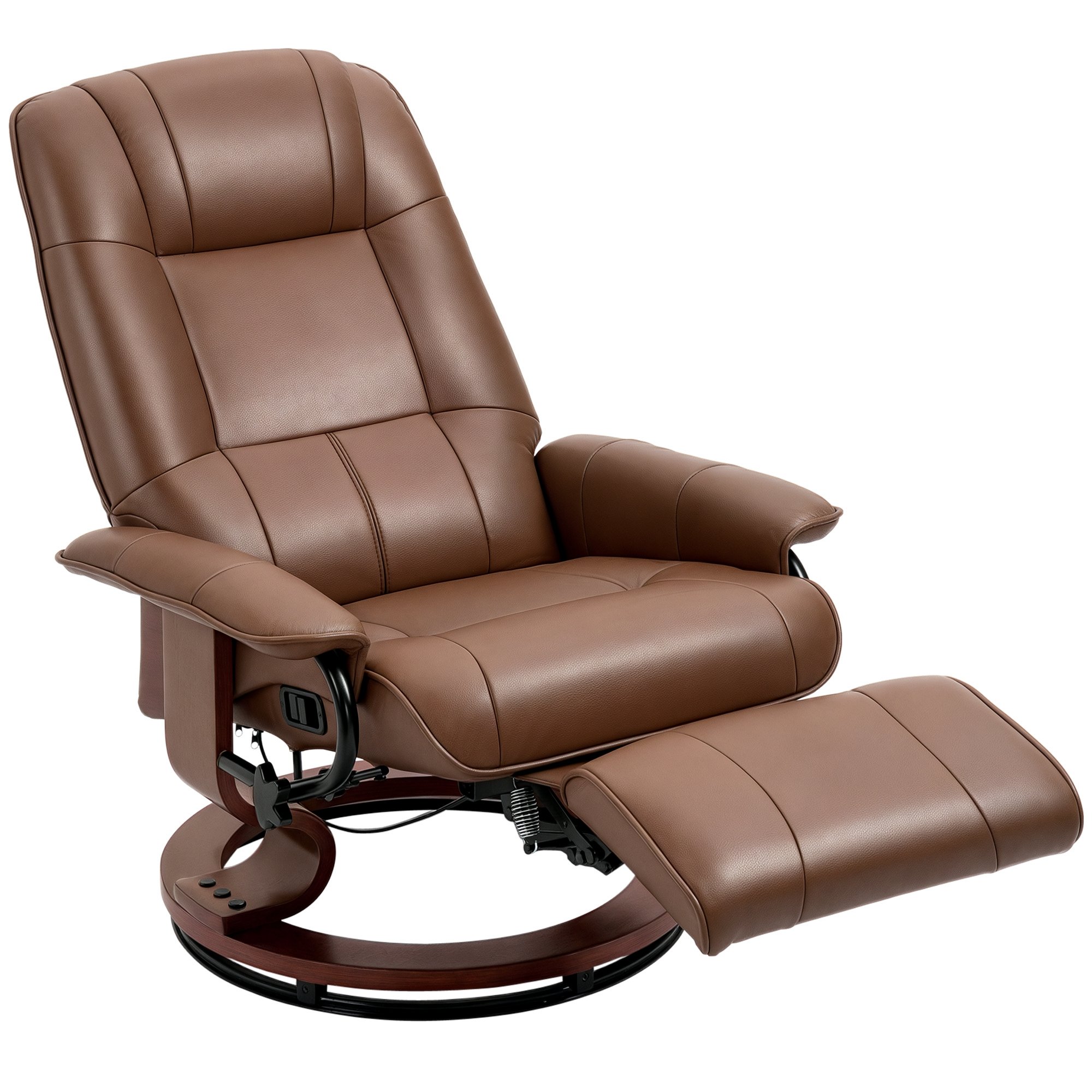 HOMCOM Faux Leather Upholstered Reclining Chair with Wooden Base - Brown