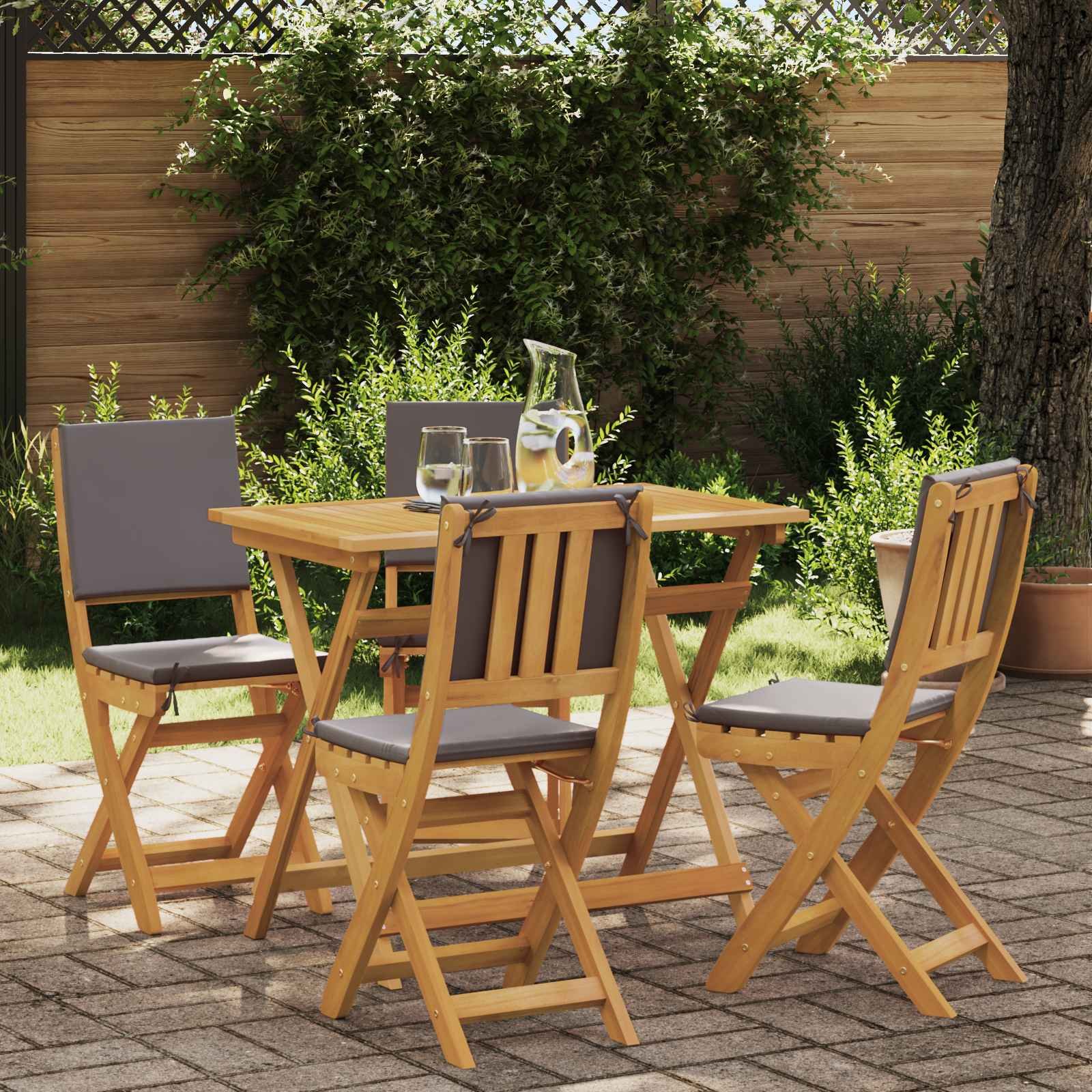 Walplus 4 Piece Solid Acacia Wood Garden Chairs - Dark Grey - 36 x 46 x 86 cm