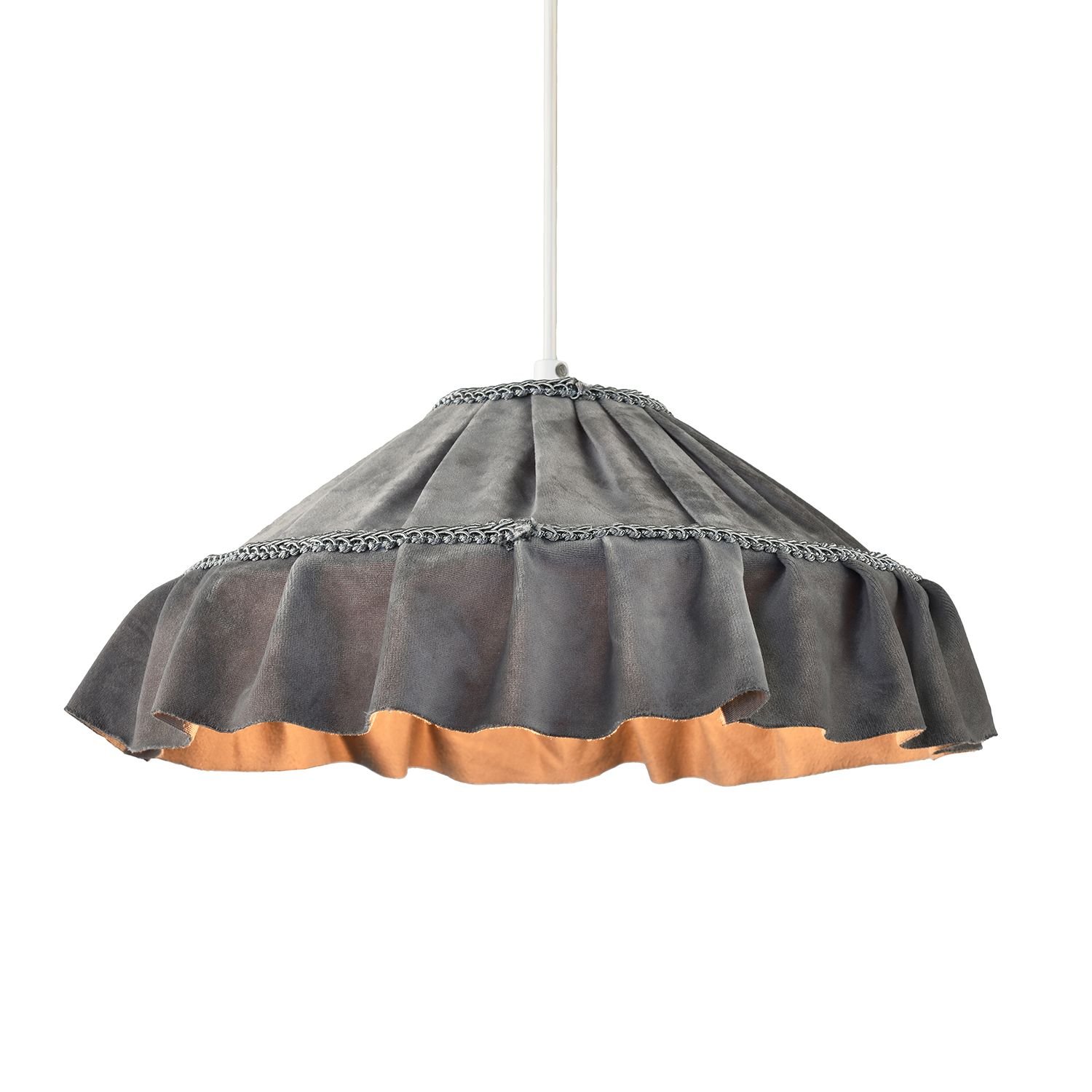Happy Homewares Shabby Chic Grey Folded Hanging Velvet Pendant Shade - 30cm