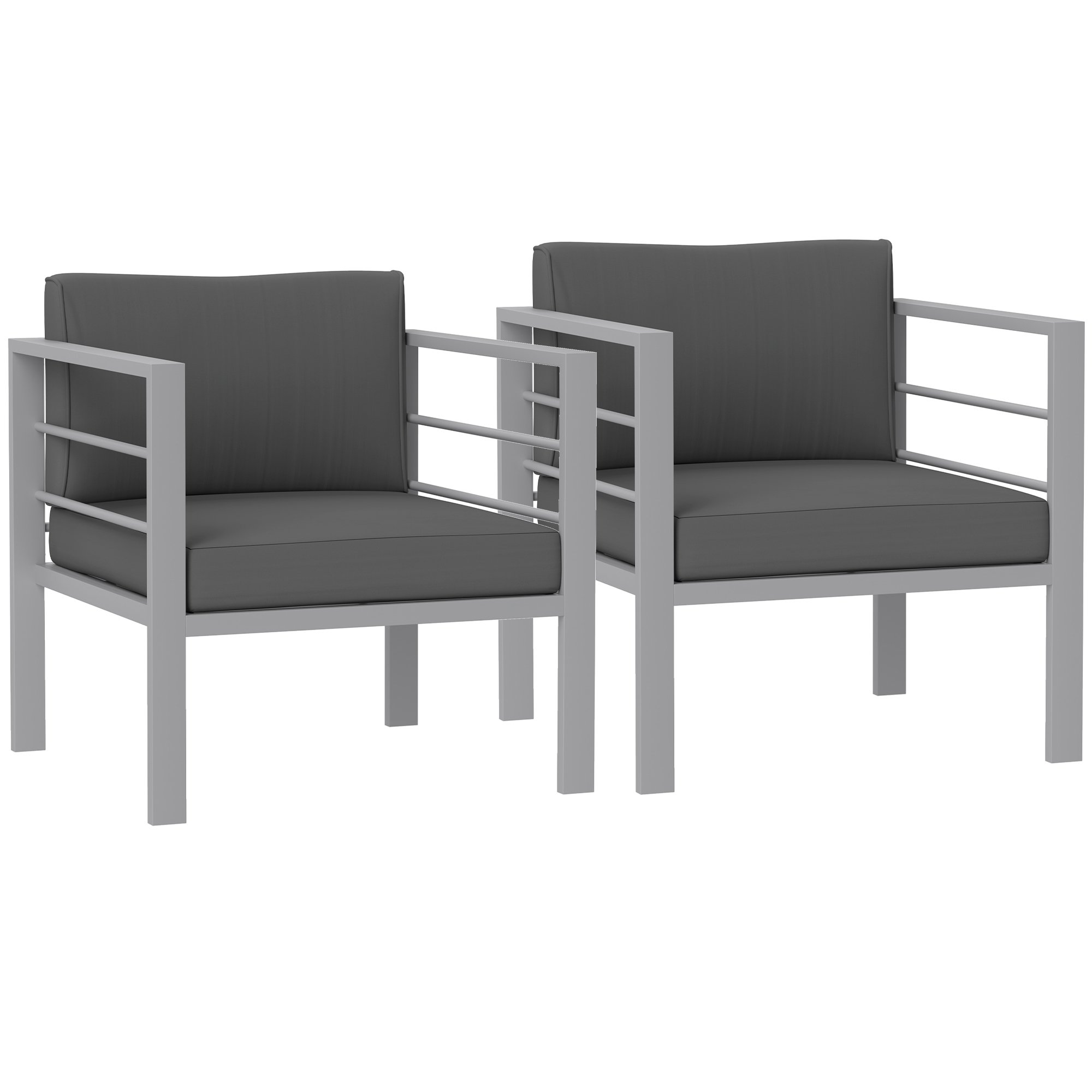Outsunny Set of 2 Aluminium Cushioned Armchair Set – Dark Grey