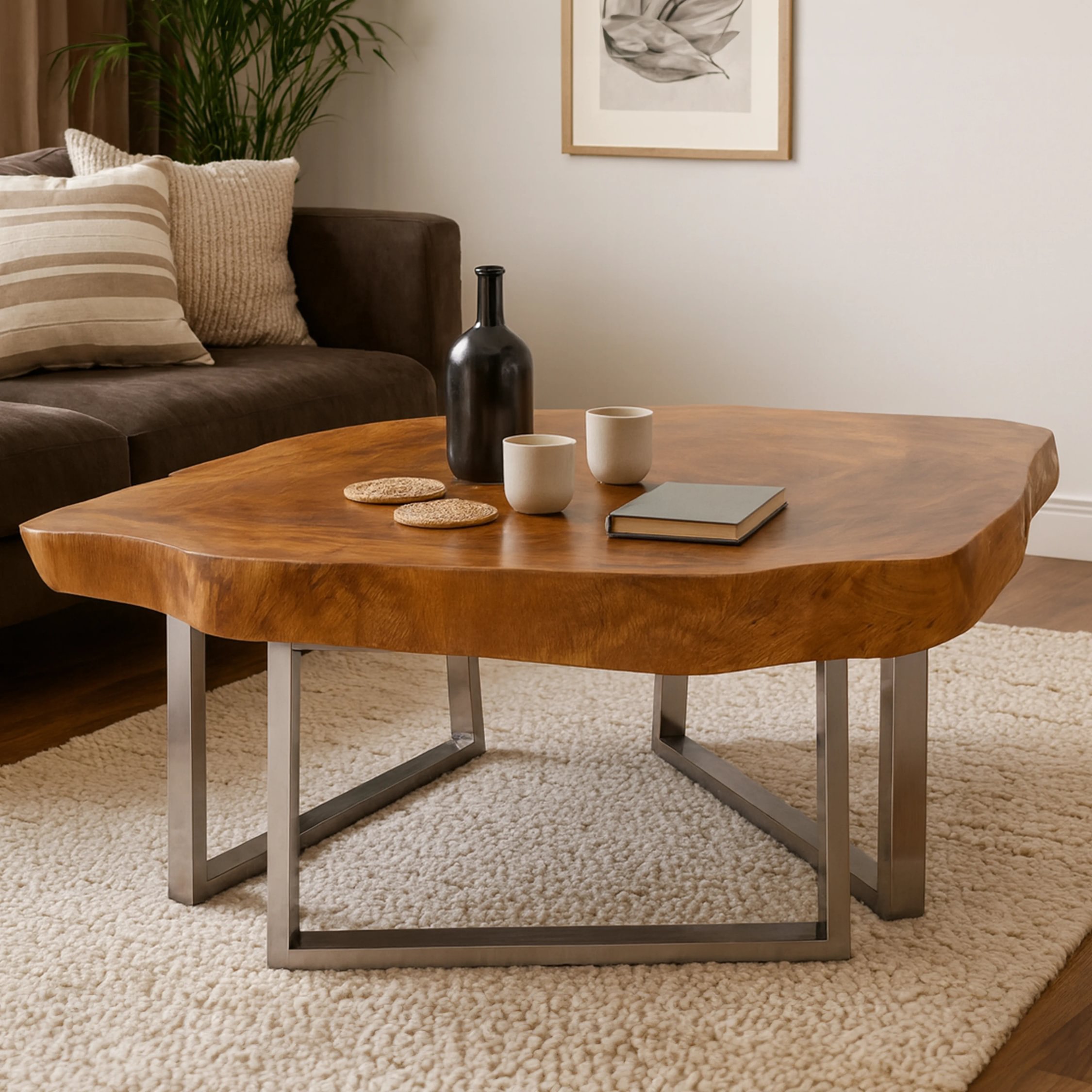 Orsina Surak Live-Edge Teak Wood Coffee Table - Two Tone
