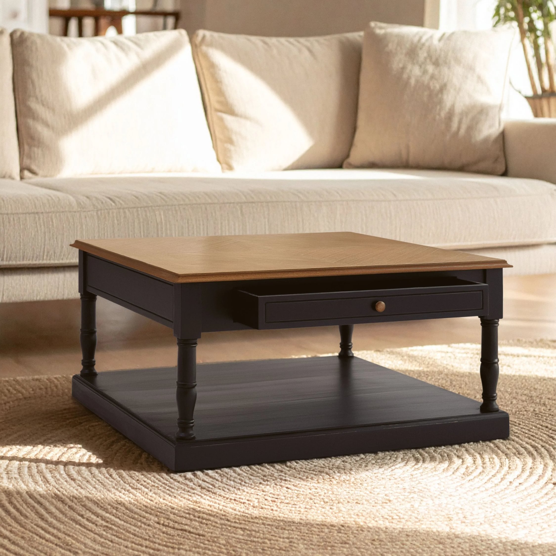 Orsina Square Wood Effect Coffee Table - Black and Natural