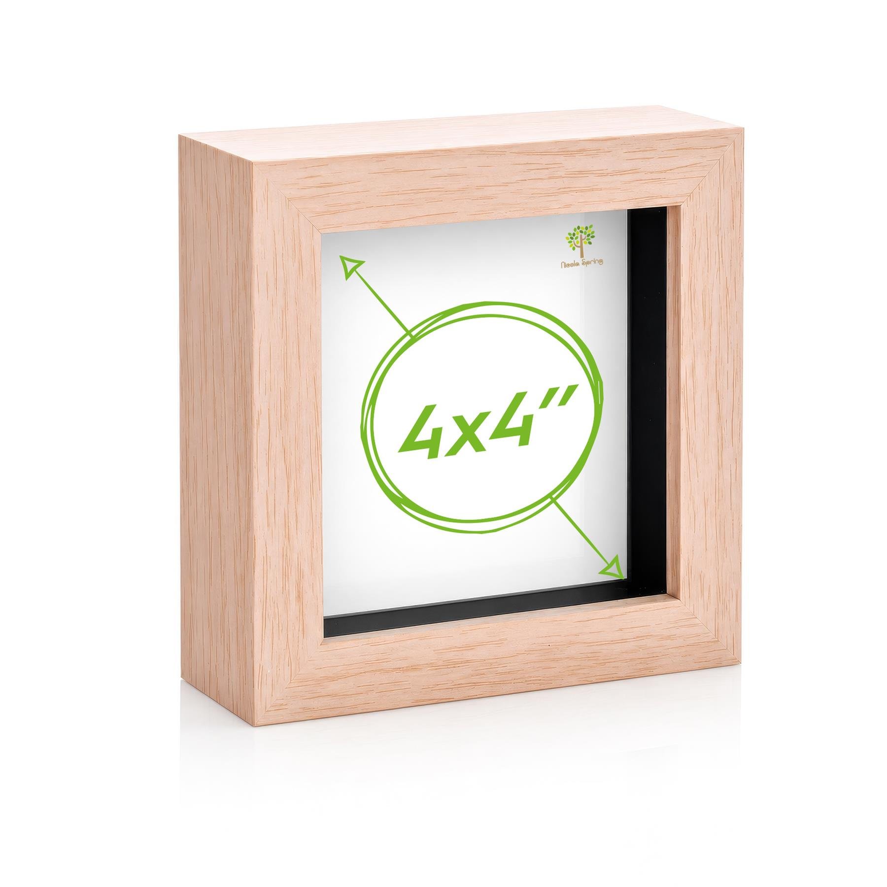 Nicola Spring 4 x 4" 3D Box Photo Frame with 2 x 2" Black Mount - Beige