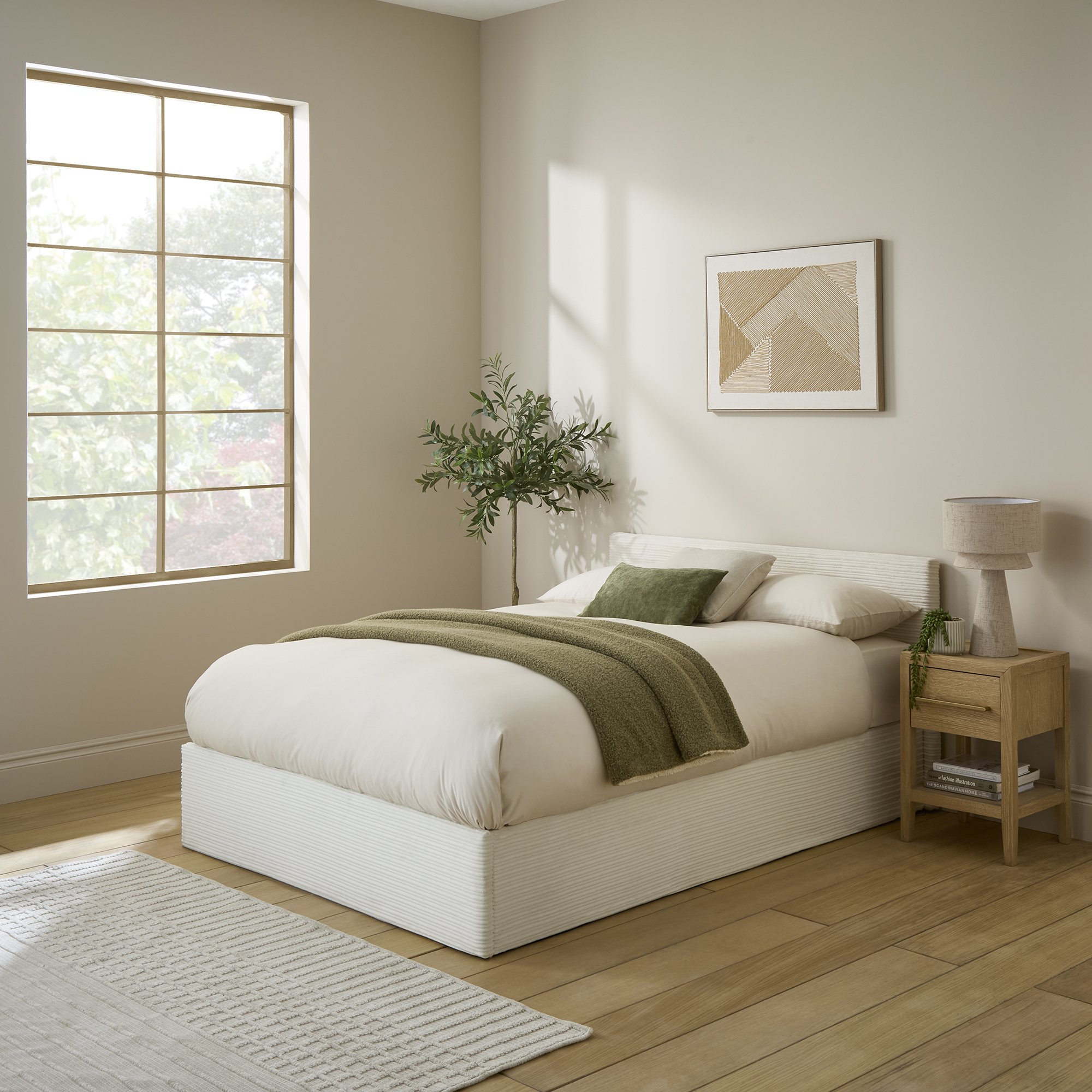 GFW End Lift Small Double Corduory Ottoman Bed with Mattress - Cream