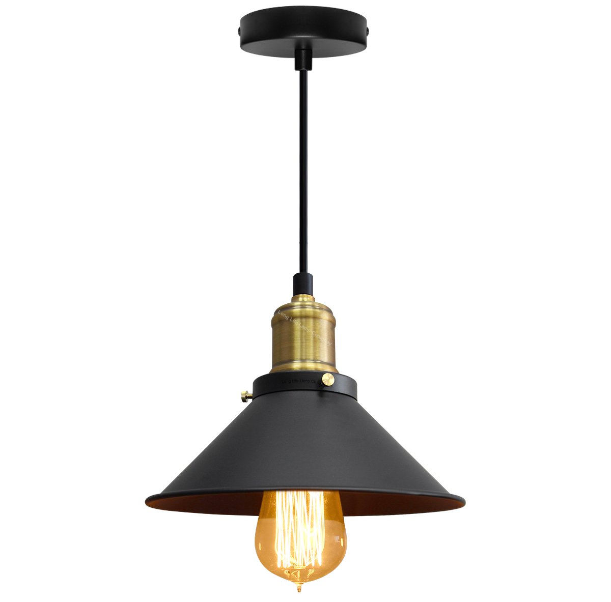 Energy Light Bulbs Cone Metal Ceiling Pendant Light - Black