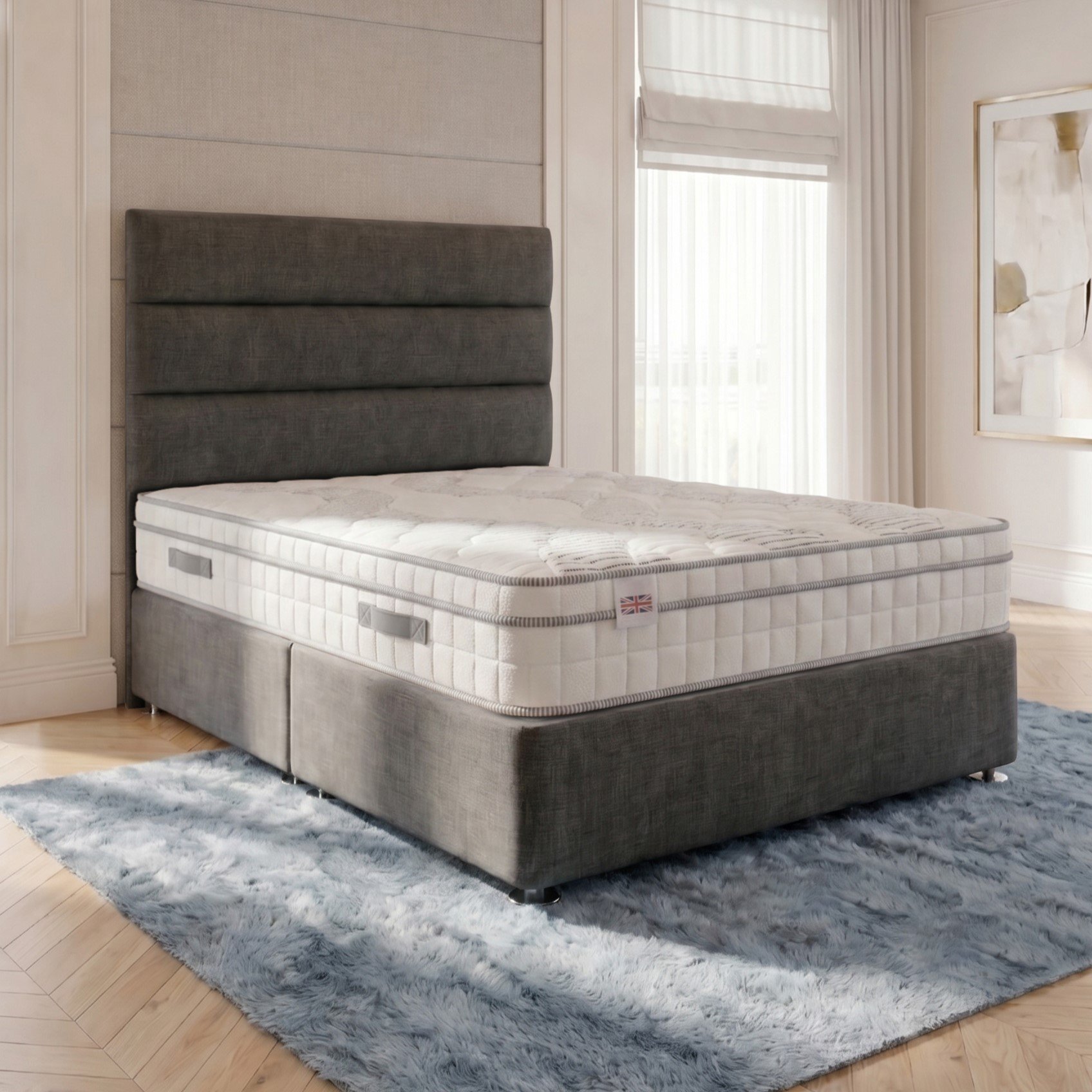 Somnior Regent Linen Small Double Pocket Mattress Divan Bed Set - Charcoal