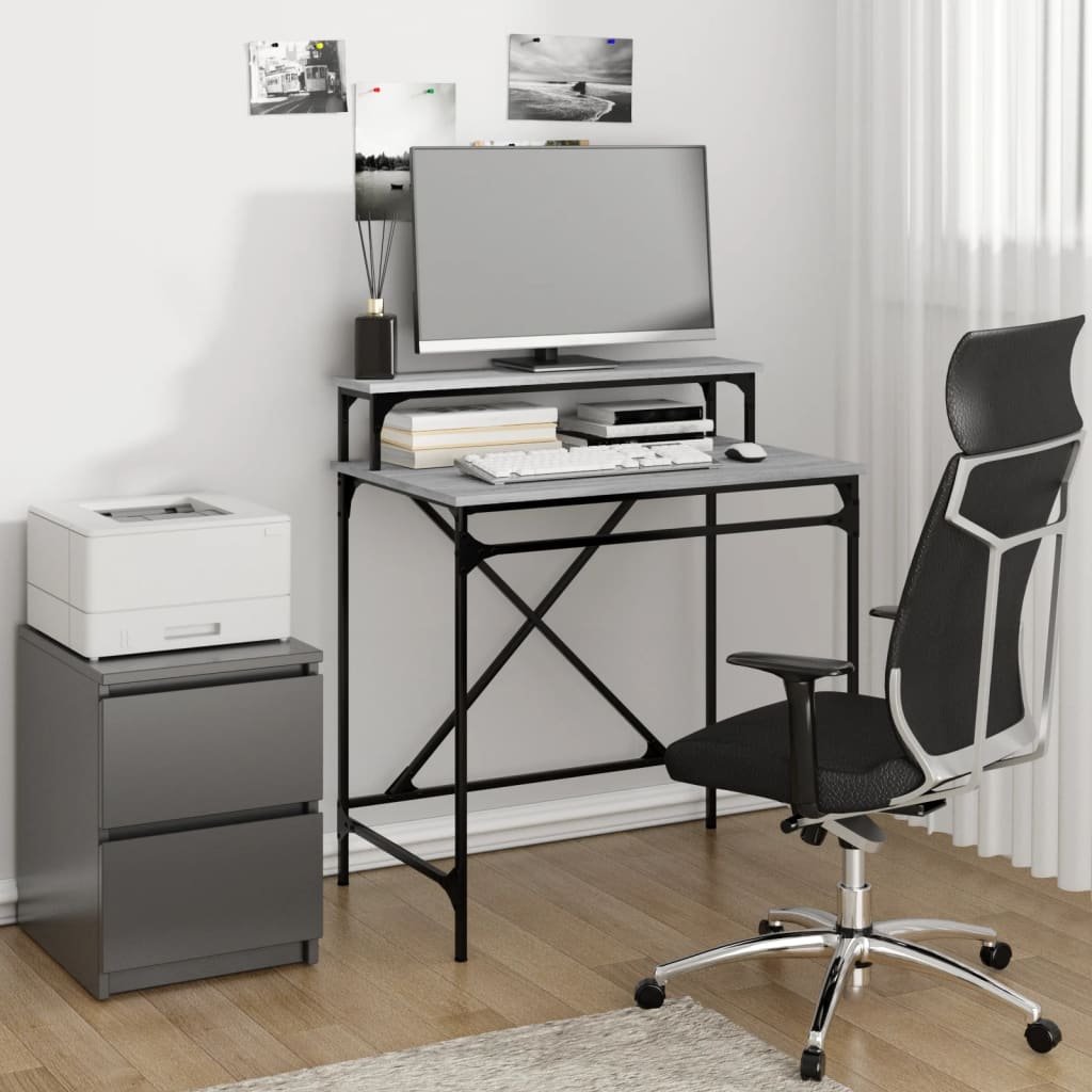 Walplus Engineered Wood and Iron Desk - Grey and Oak - 80 x 50 x 90 cm