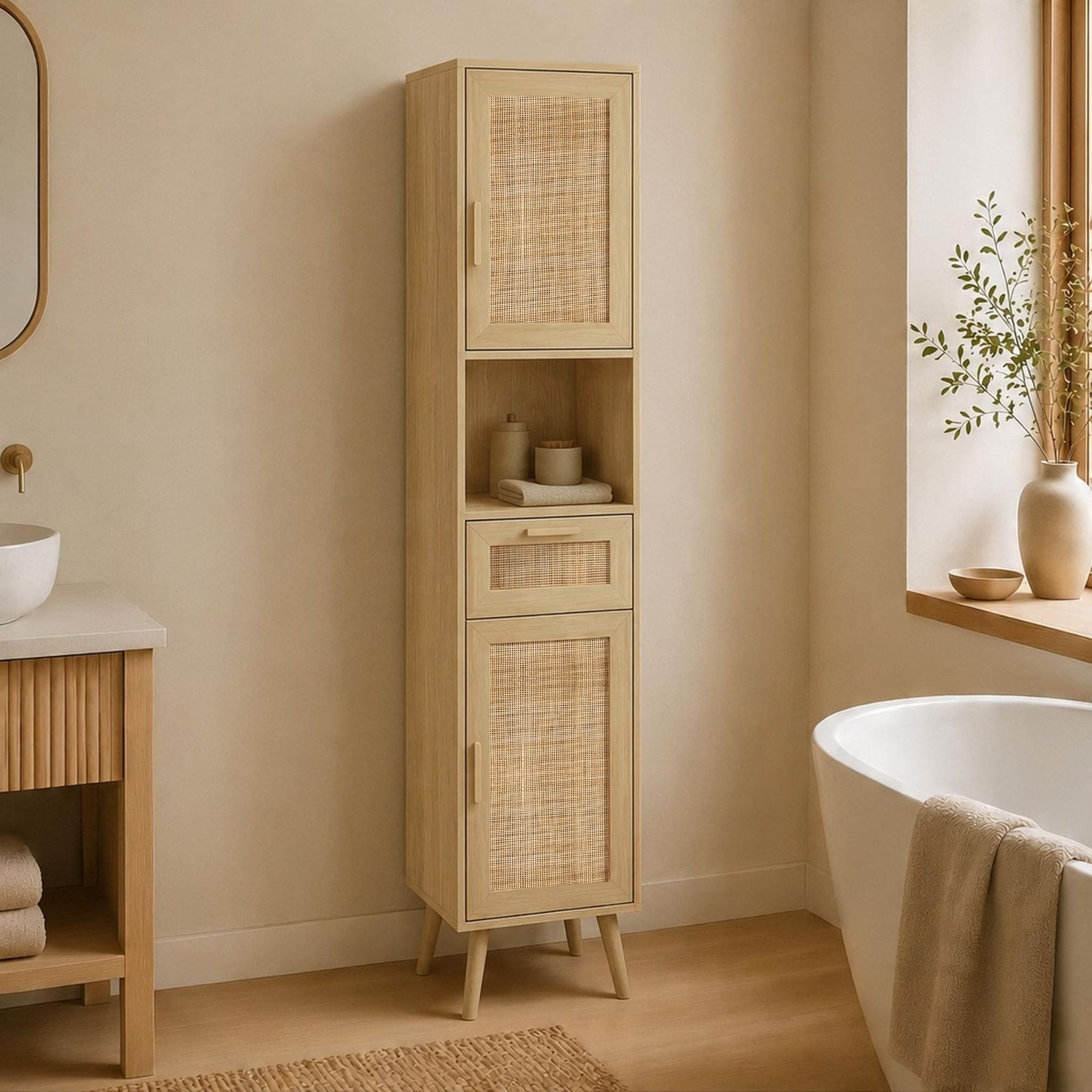 Home Source Astbury 2 Door 1 Drawer Tall Boy Cabinet - Natural