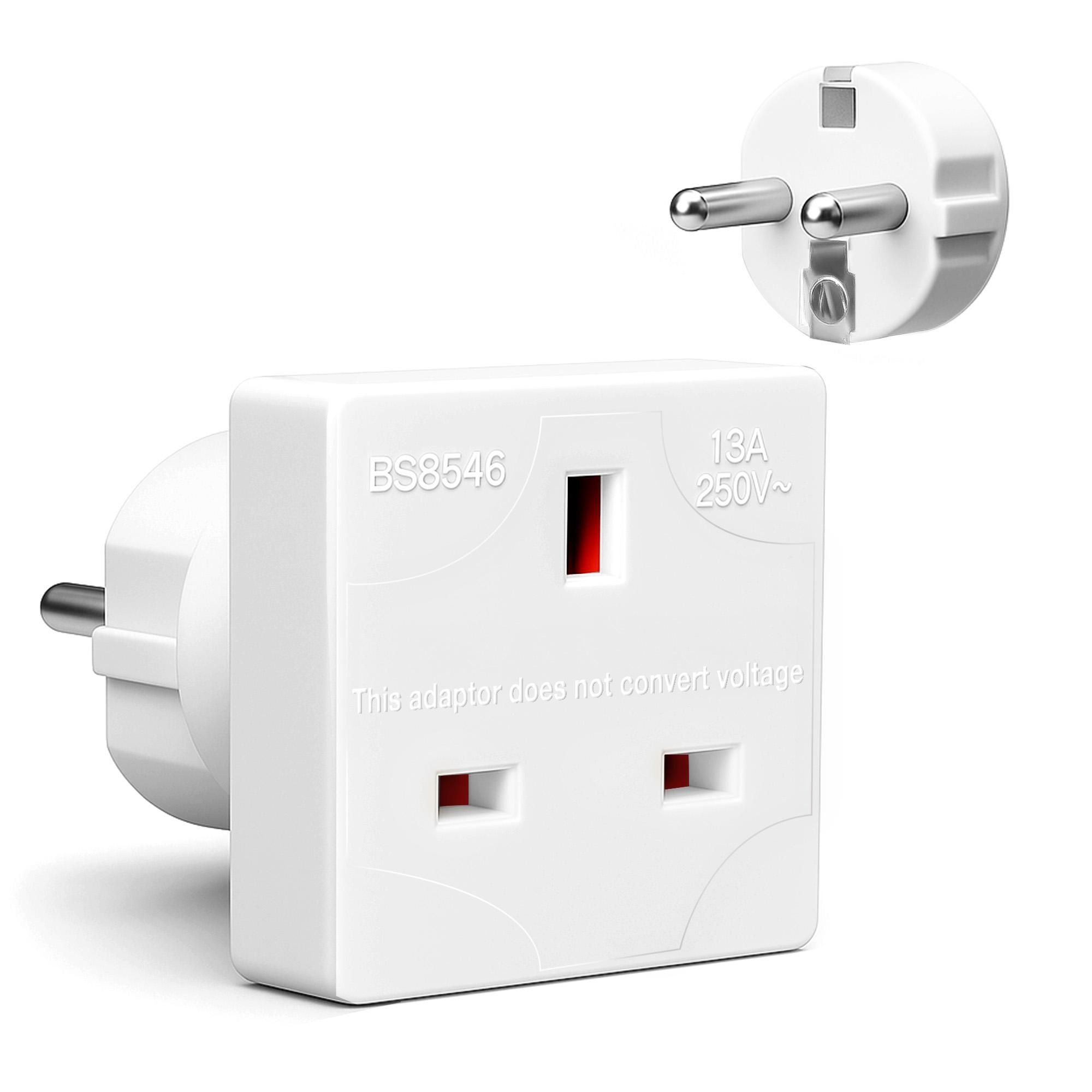 Desiretech UK to EU Travel Plug Adaptor - White