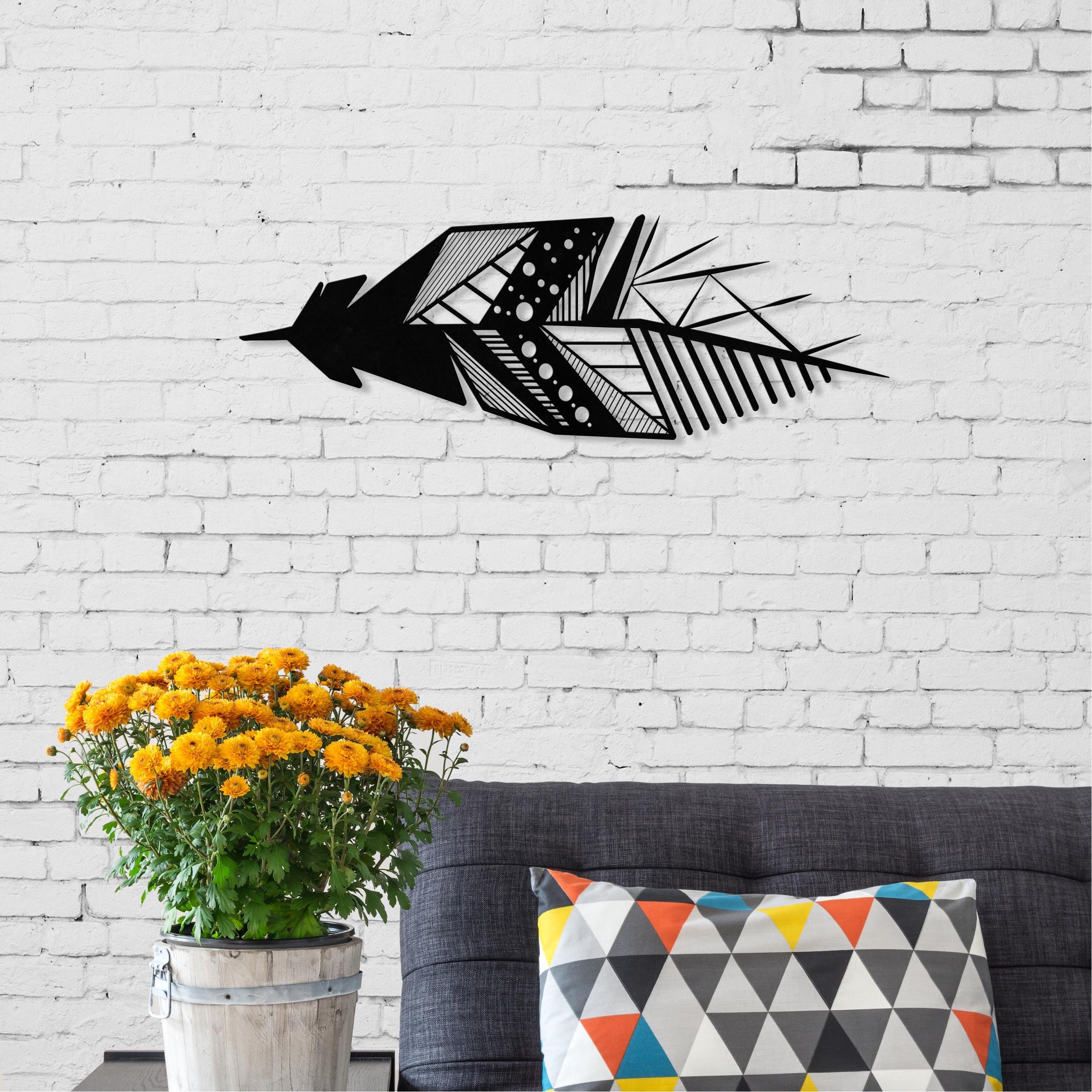 Decortie Metal Wall Art-No.13 Feather Metal Wall Art - black