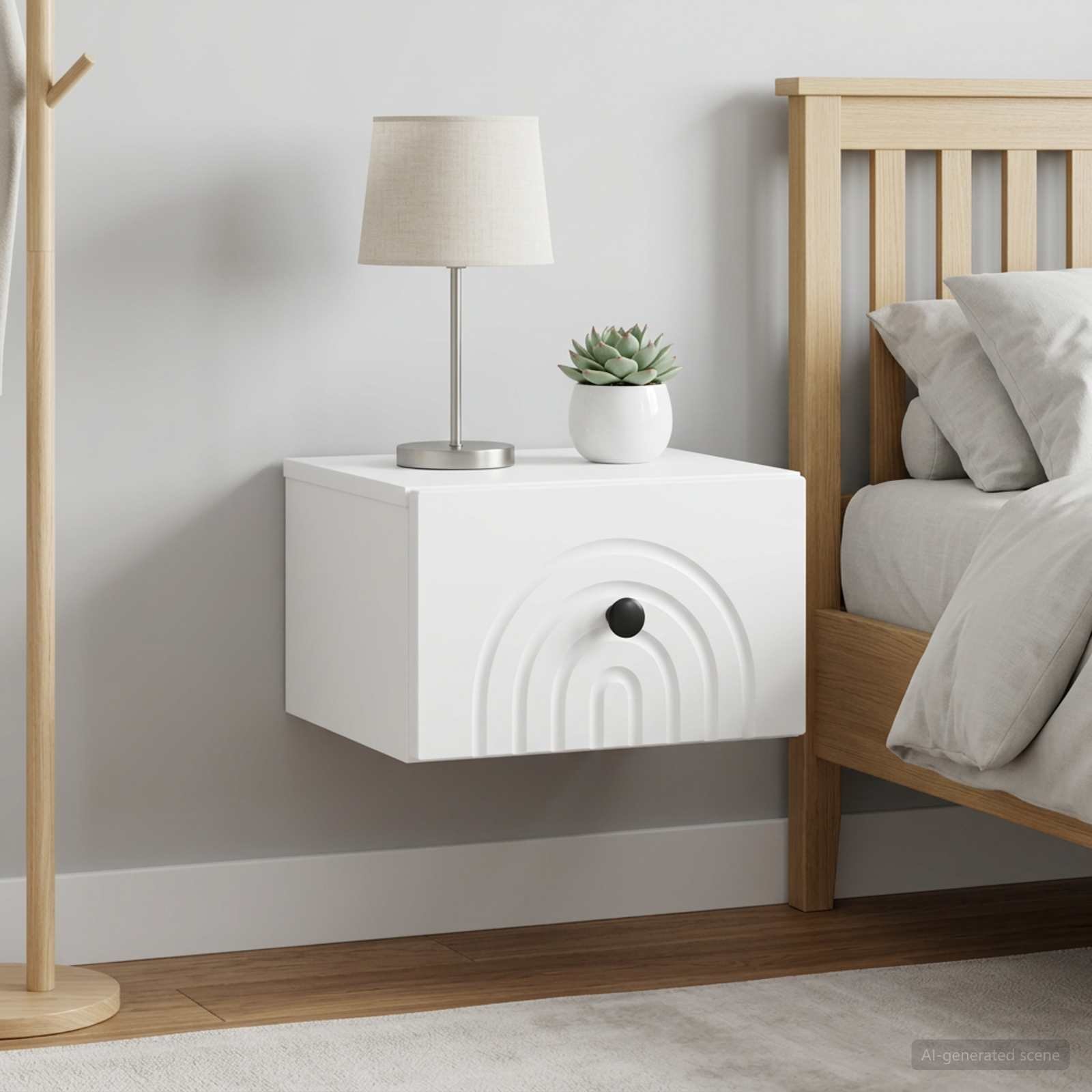 Walplus Pack of 2 Wall Mounted Bedside Table - White - 33 x 34.5 x 20 cm
