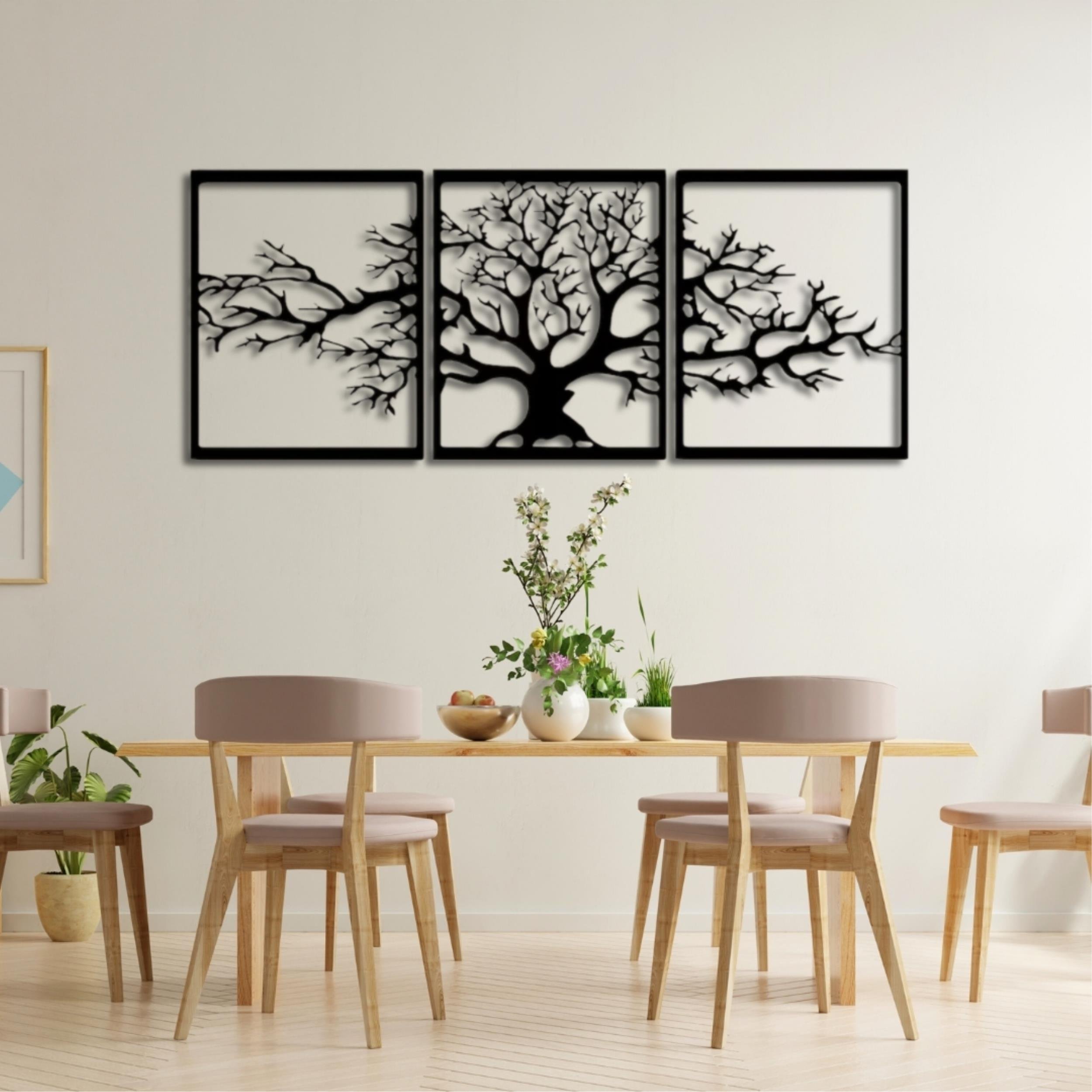 Decortie Triptych Platanus Metal Wall Art x3 - Black