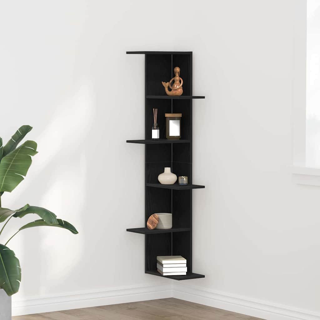 Walplus Wall Corner Shelf - Dark Oak - 36.5 x 36.5 x 140 cm