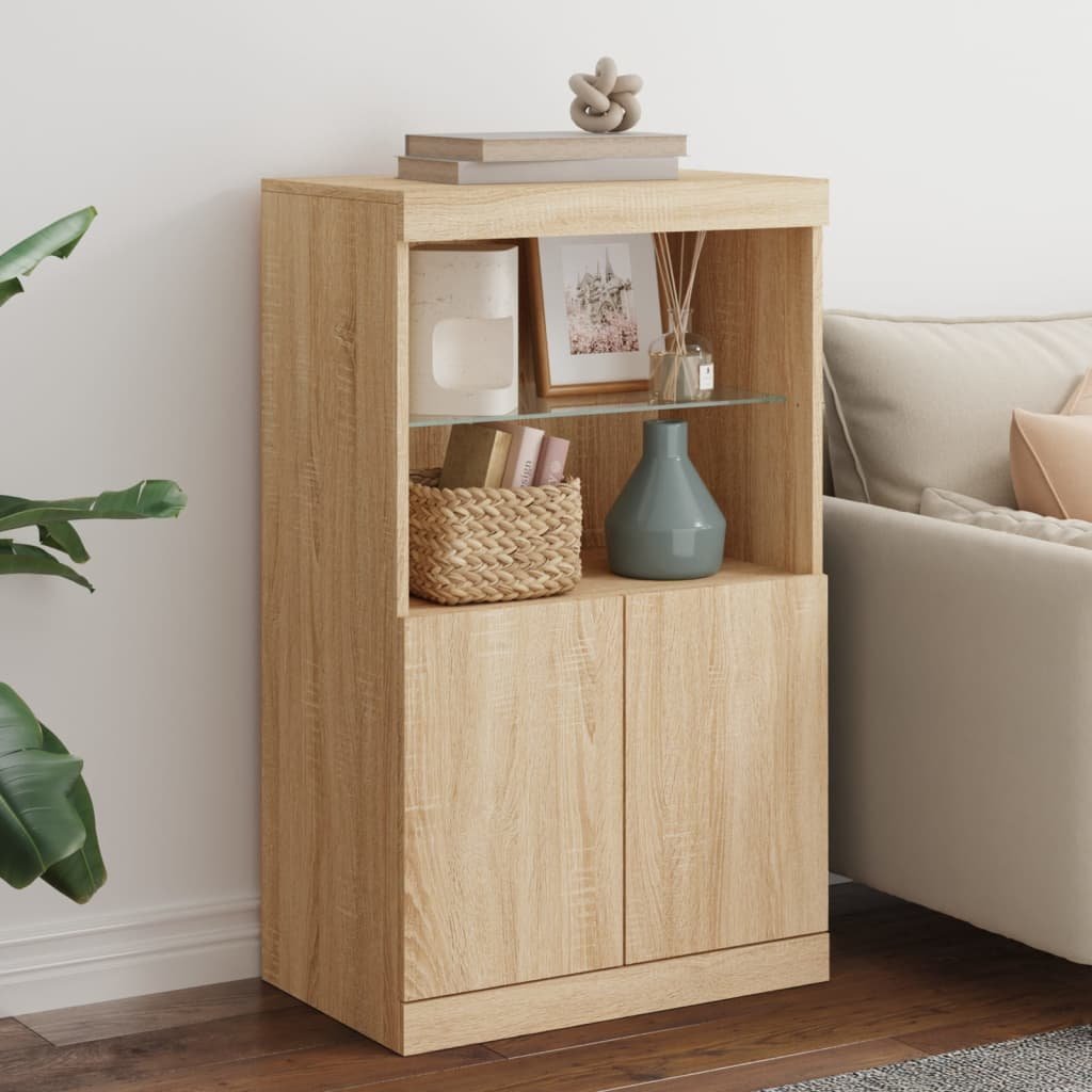 Walplus LED Engineered Wood Sideboard - Sonoma Oak - 60.5 x 37 x 100 cm