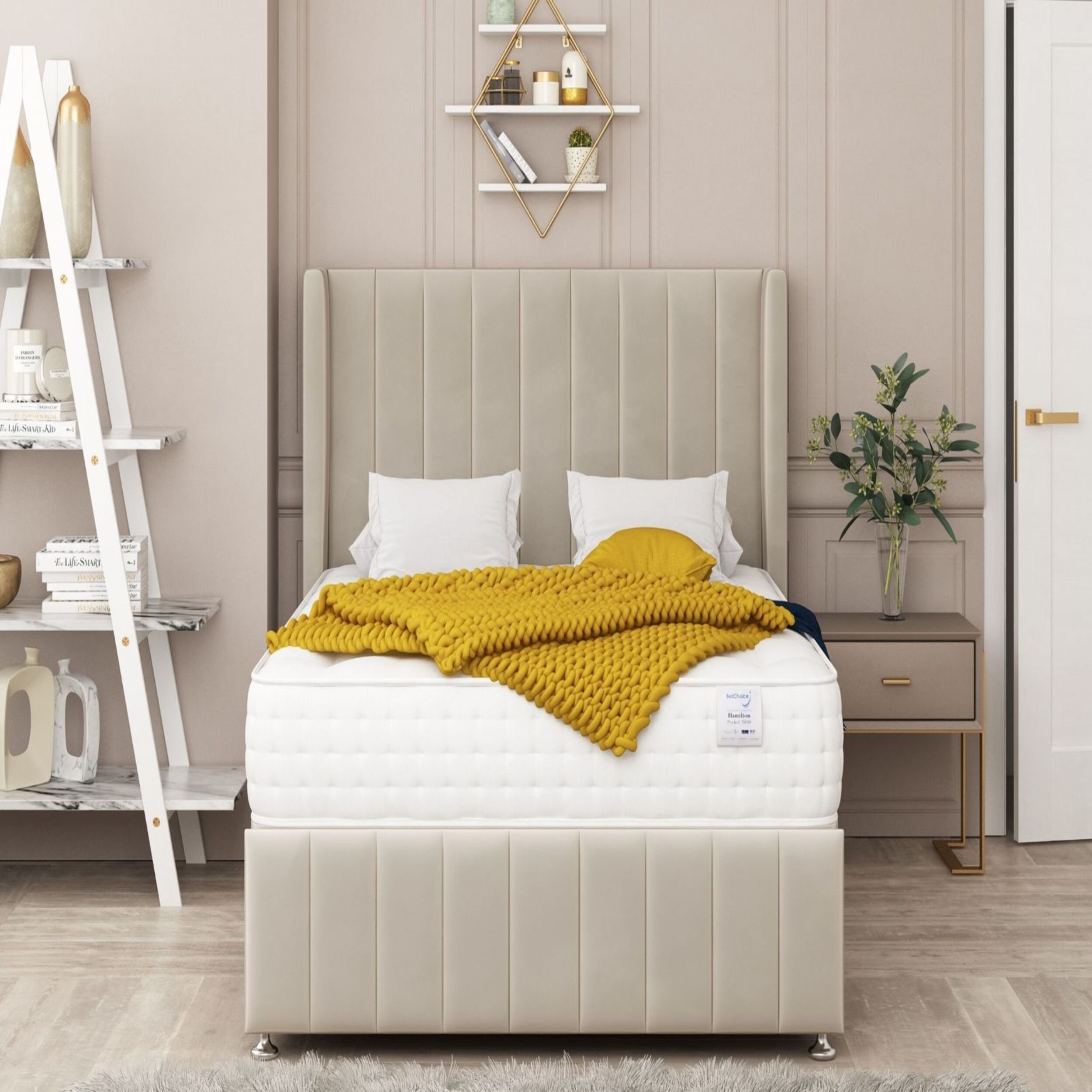 Bed Choices Brisbane Small Double 2 Drawer 54" Headboard Divan Bed Set - Cream