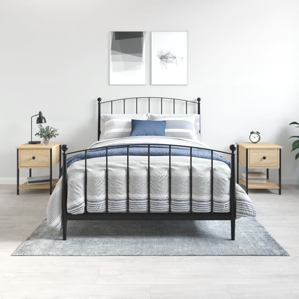Walplus Pack of 2 Engineered Wood Bedside Table - Light Oak - 34 x 35.5 x 45 cm