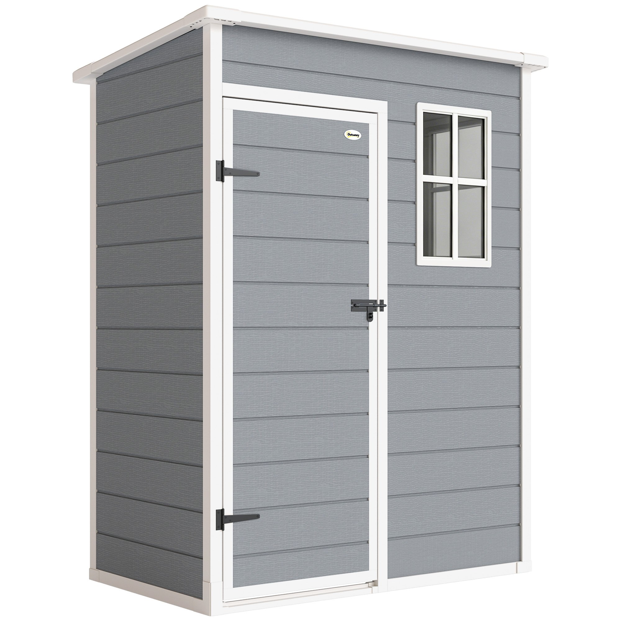 Outsunny Lockable Garden Shed with Plastic Windowed - Grey