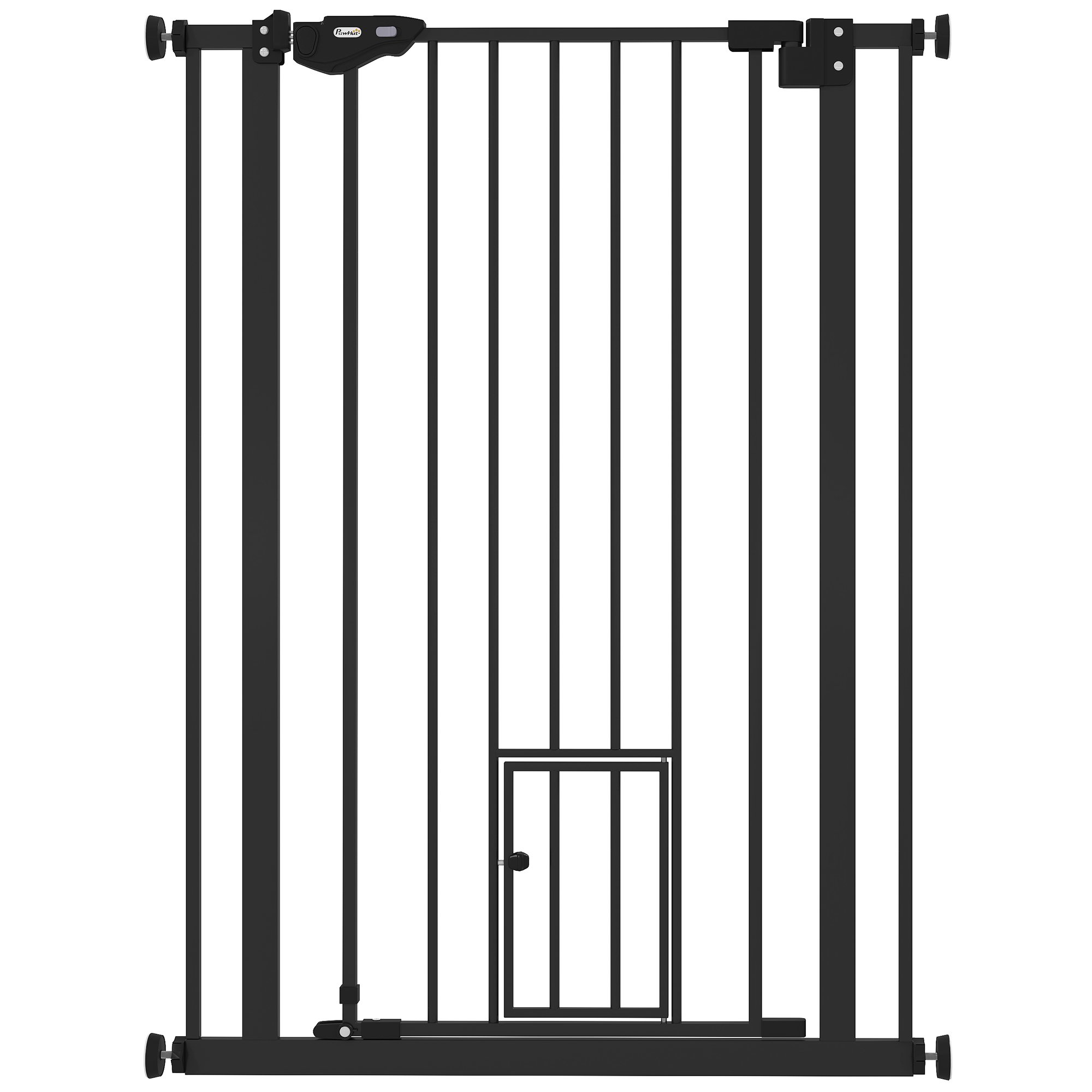 PawHut Cat Flap Double Locking Dog Gate - 74-80cm x 104cm - Black