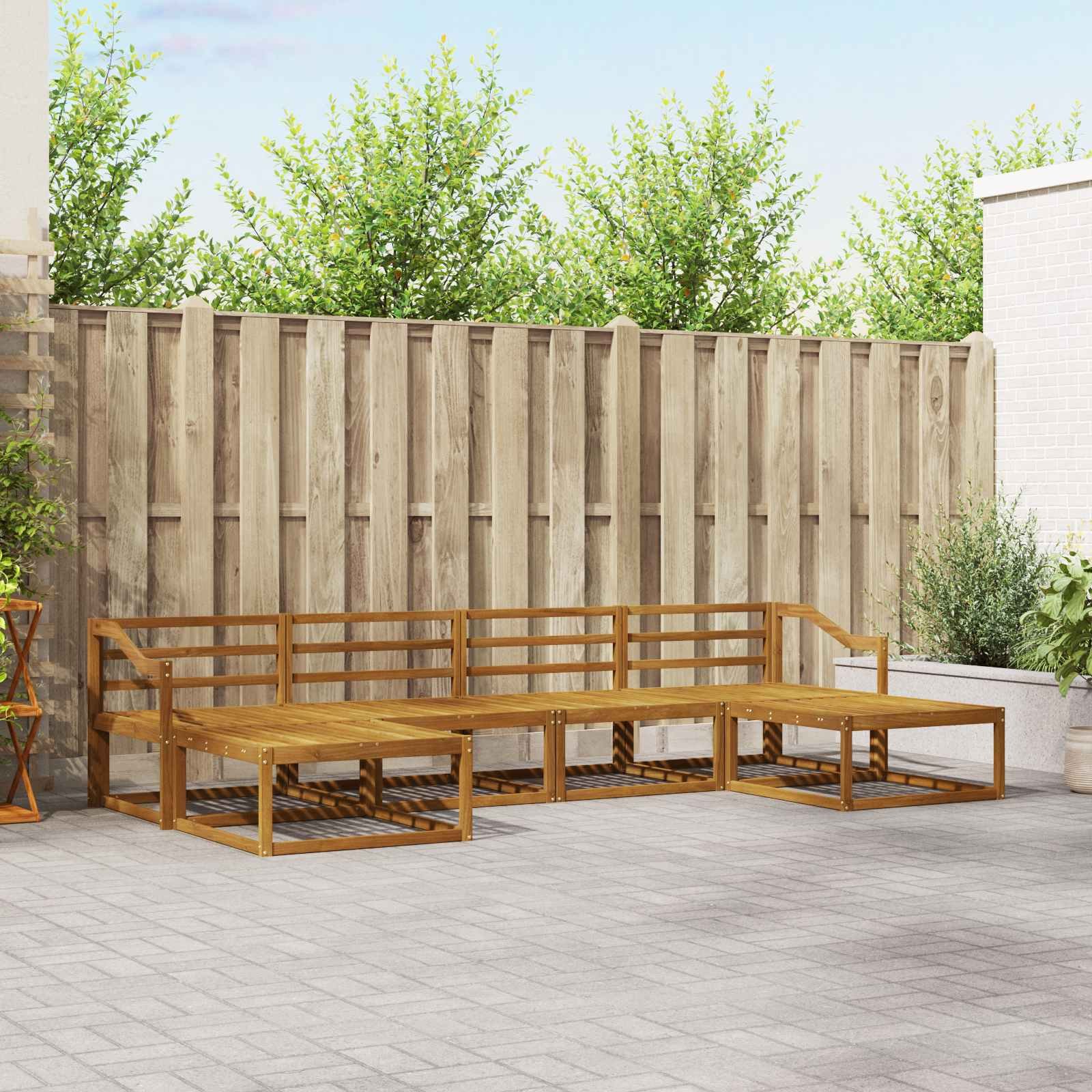 Walplus 6 Piece Solid Acacia Garden Sofa Set - Natural - 325 x 162.5 x 73 cm