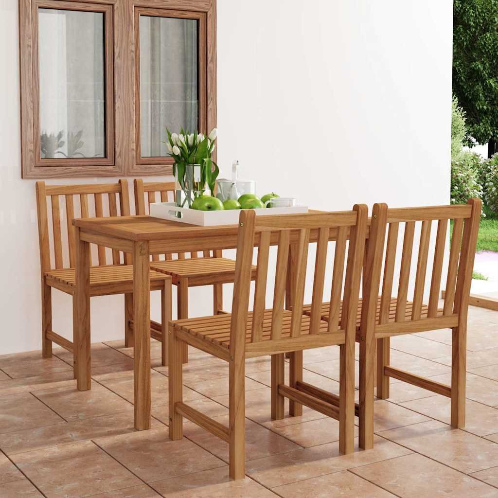 Walplus 5 Piece Solid Teak Wood Garden Dining Set - Brown - 120 x 70 cm