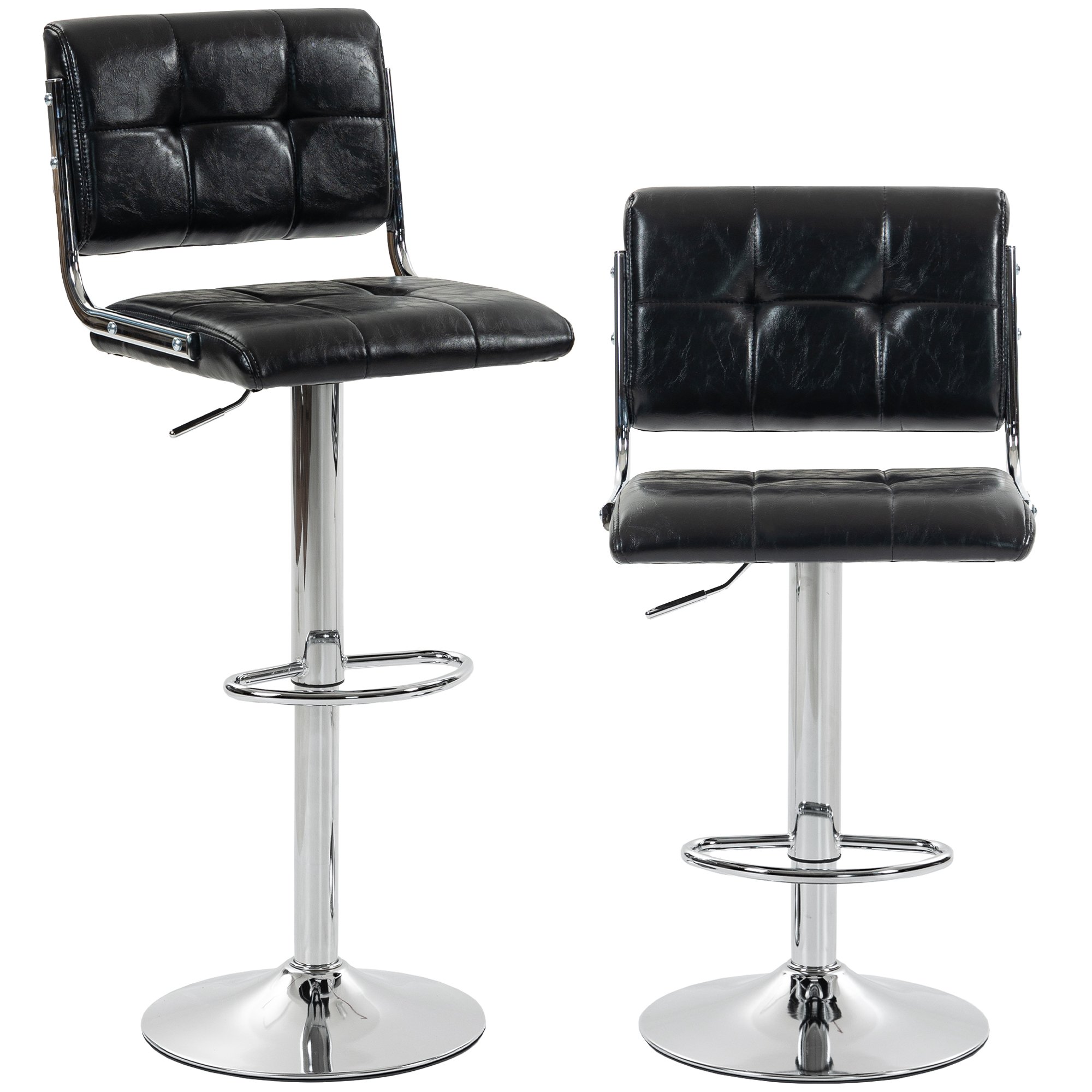 HOMCOM Set of 2 PU Leather Swivel Bar Stools with Backrest and Footrest - Black