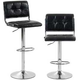 HOMCOM Set of 2 PU Leather Swivel Bar Stools with Backrest and Footrest - Black