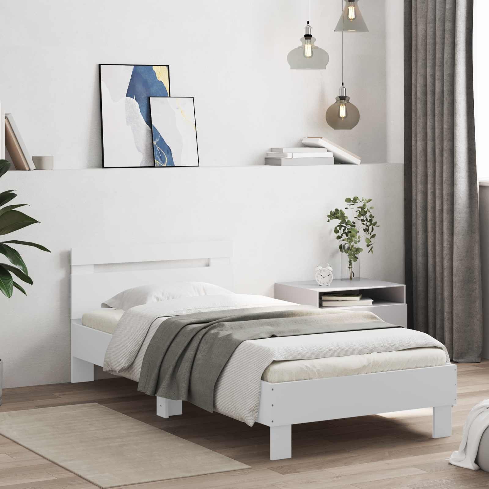 Walplus Engineered Wood Single 1 Drawer Headboard Bed Frame - White