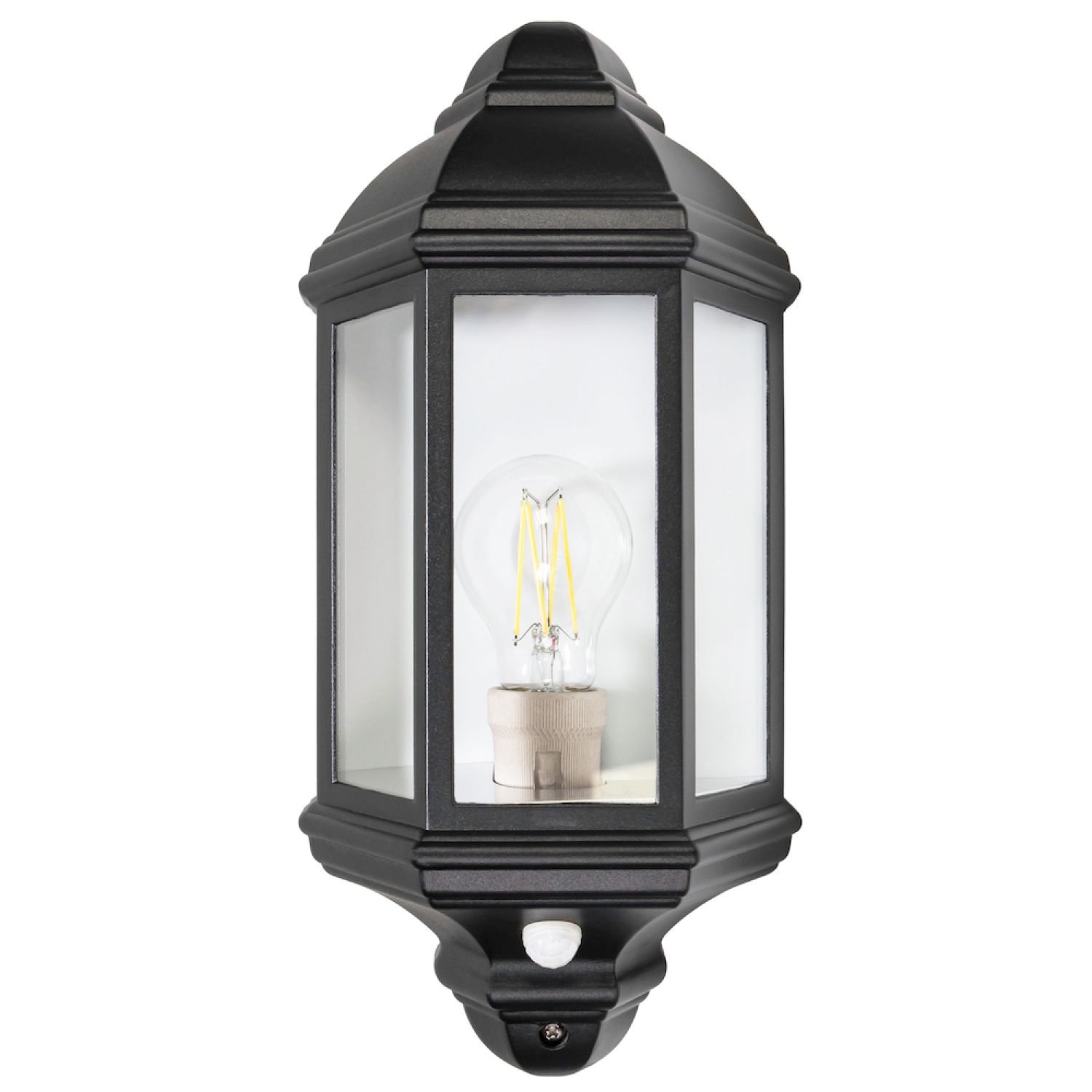 Happy Homewares PIR Sensor with Matt Black Metal Outdoor Wall Light - 18cm