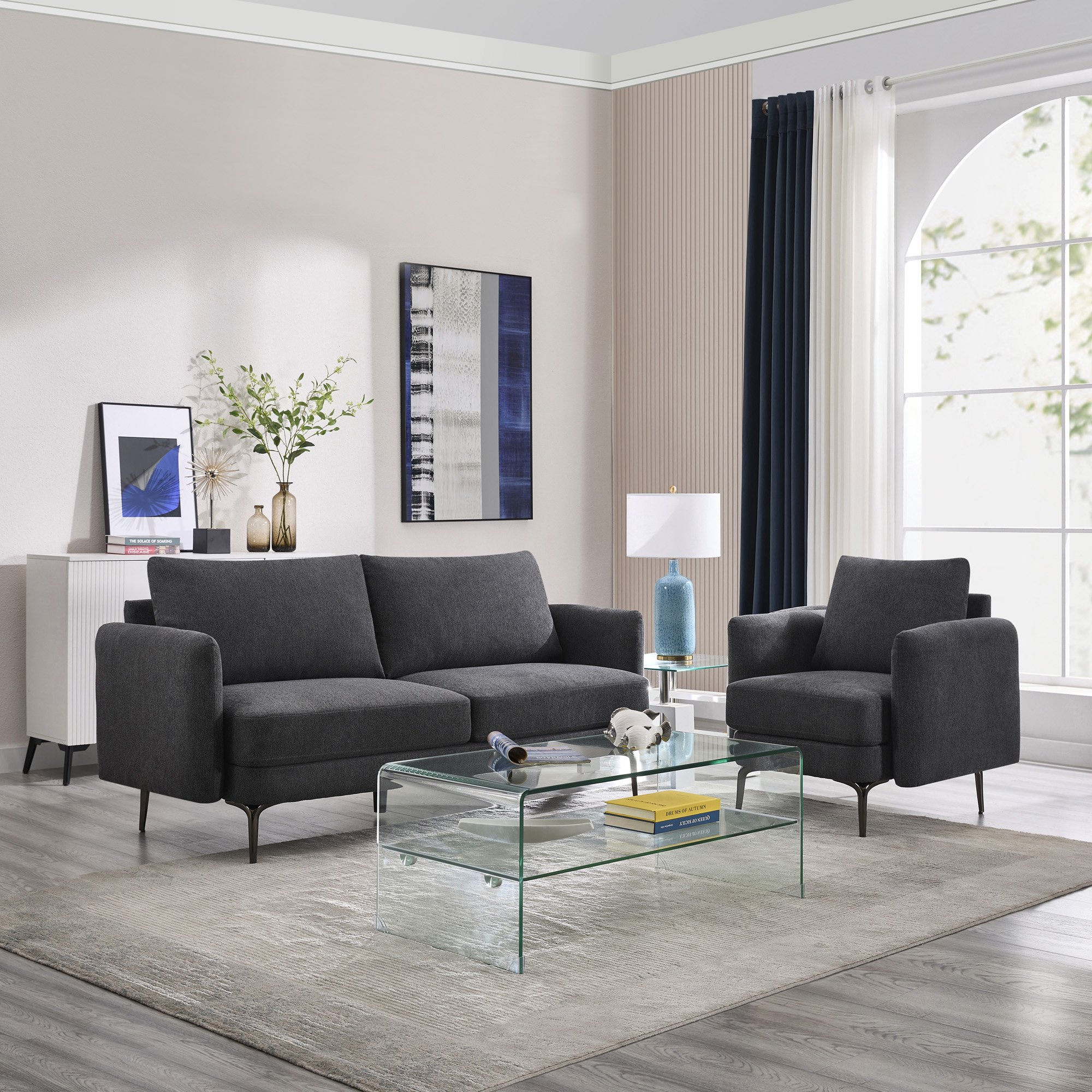 Furniture Online Sofia Linen 1+3 Seater Sofa Set - Grey
