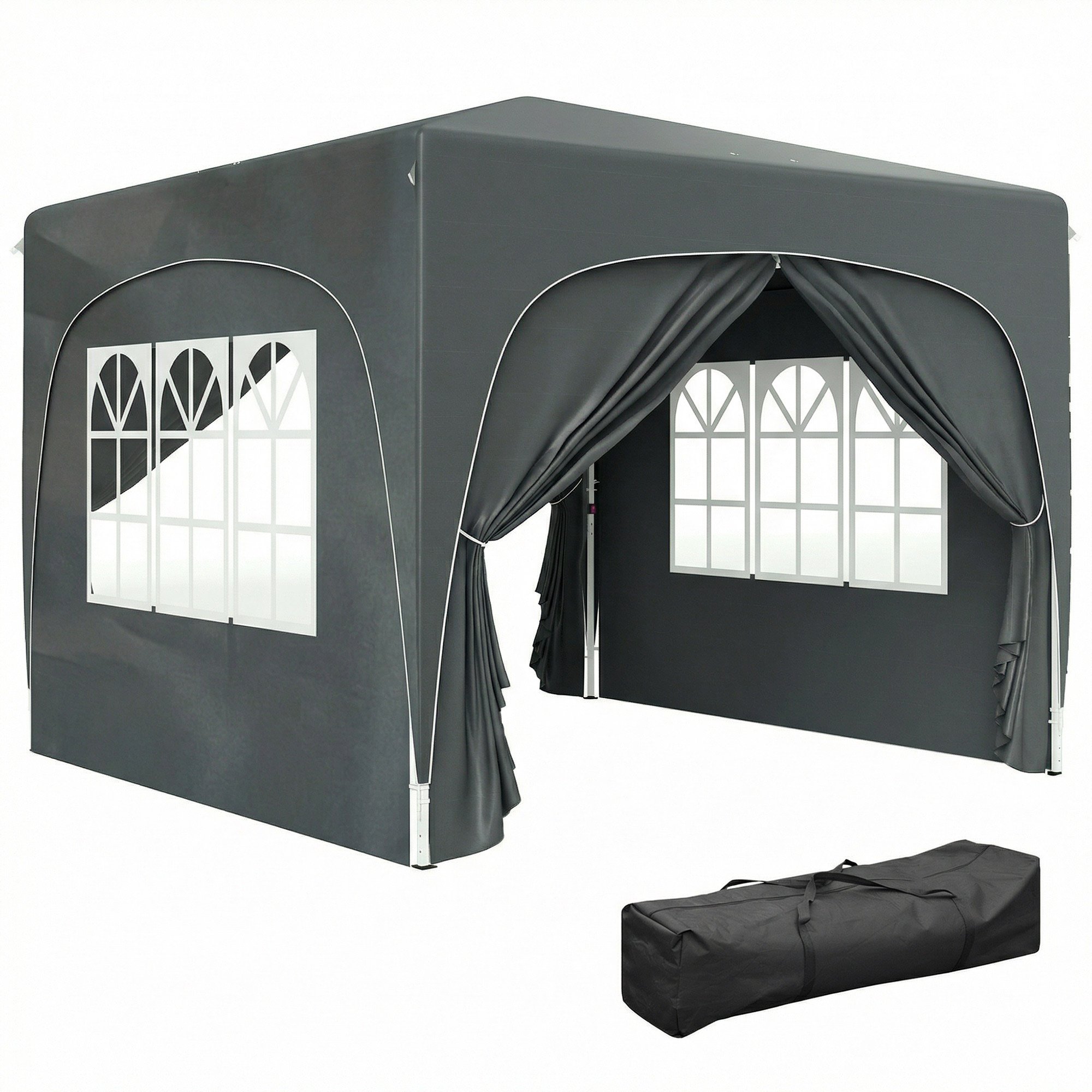 Outsunny Height Adjustable Pop Up Sided Gazebo – Dark Grey