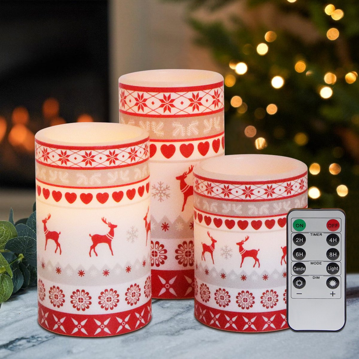 Energy Light Bulbs Set of 3 LED USB Rechargeable Flameless Wax Candle - Red